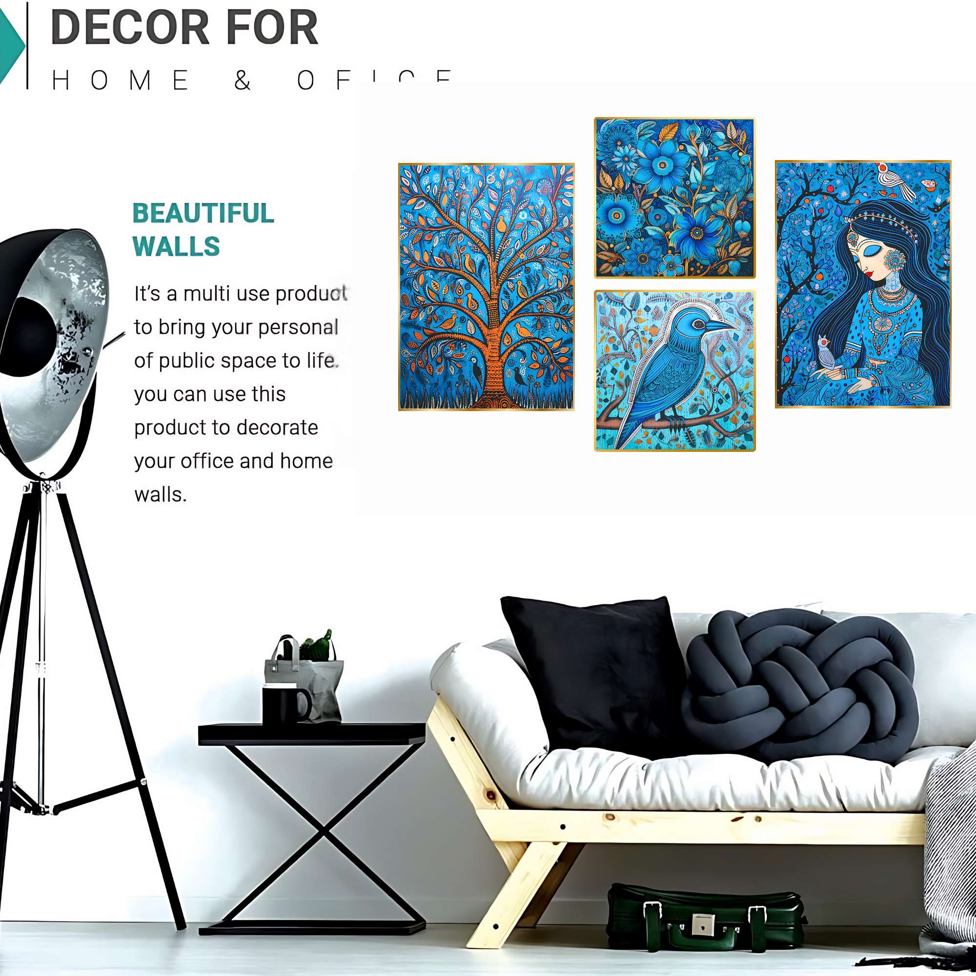 Set of Four Wall Paintings for Wall Dacoration Golden Framed Wall Paintings for Living Room & Bedroom Wall Art for Home Decoration & Office Wall Décor (13x10 inch CH-GD4-2)