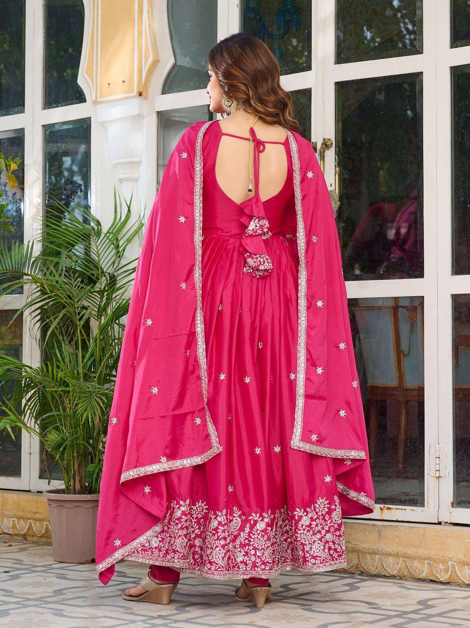 Women's American Silk Sequence Embroidery Long Anarkali Kurti Gown With Dupatta