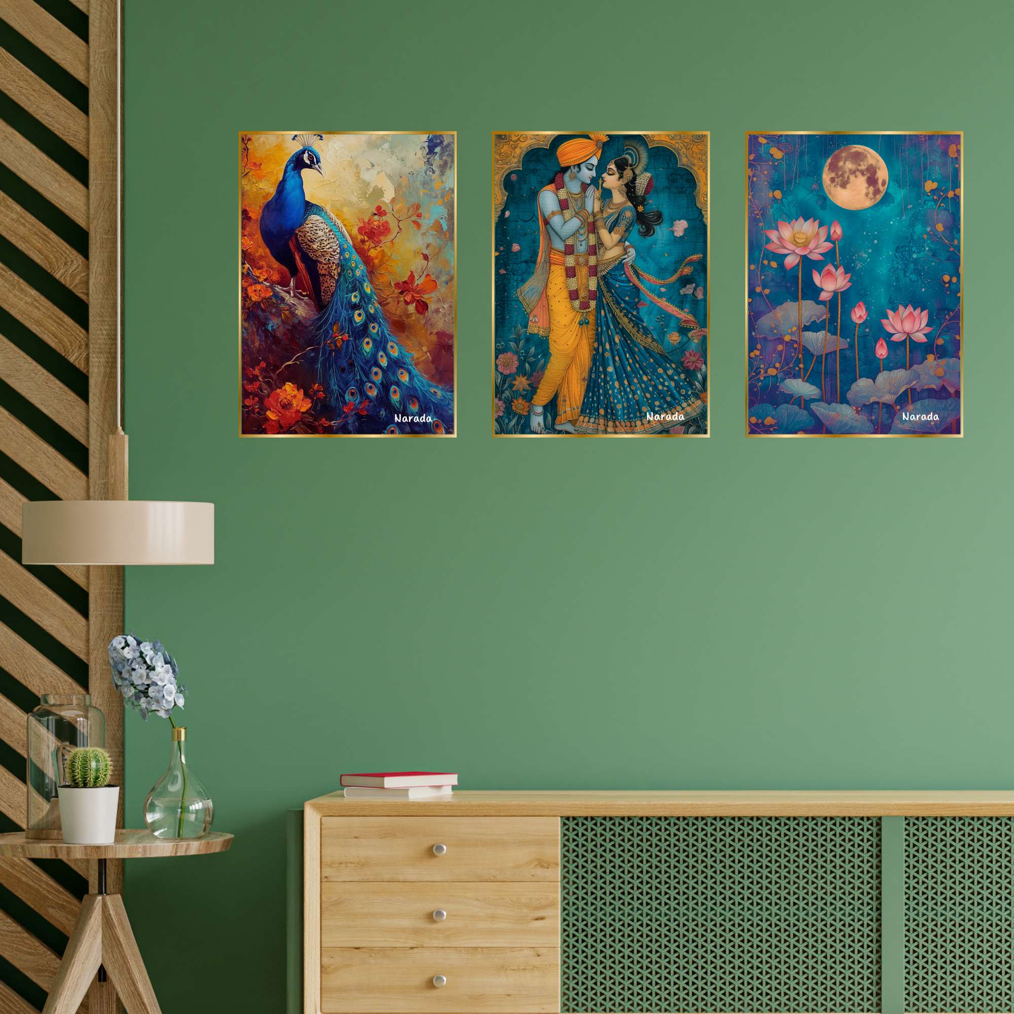 Set of Three Wall Paintings for Wall Dacoration Golden Framed Wall Paintings for Living Room & Bedroom Wall Art for Home Decoration & Office Wall Décor (18x12 inch CH-GD3-12)