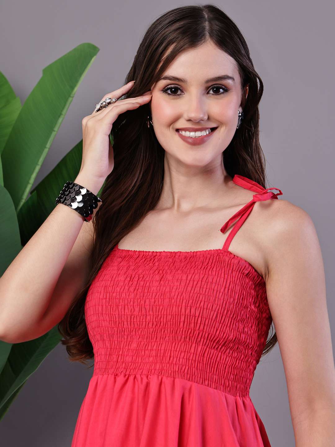 Women's Solid Red Cotton Handkerchief Hem Midi Dress Midi Dresses