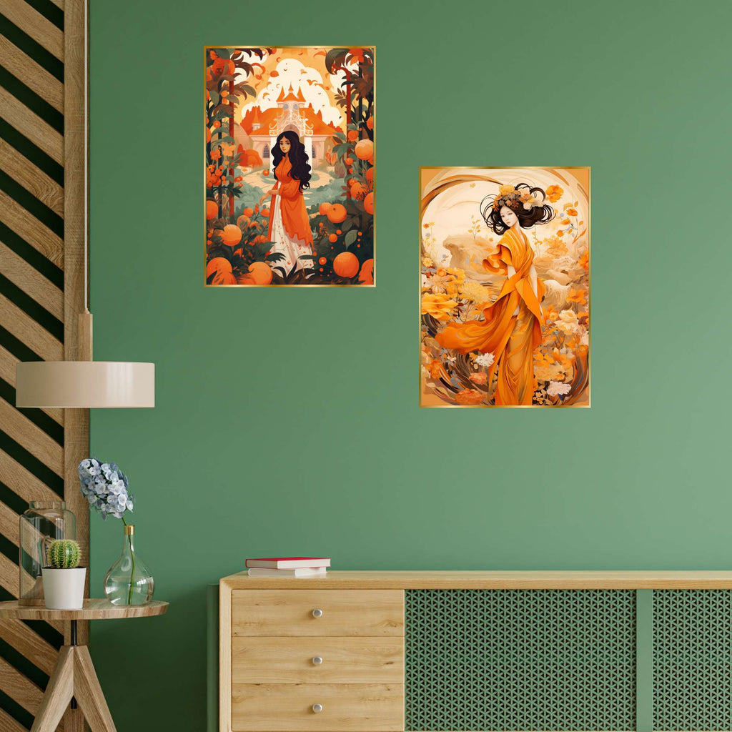 Set of Two Wall Paintings for Wall Dacoration Golden Framed Wall Paintings for Living Room & Bedroom Wall Art for Home Decoration & Office Wall Décor (14x11 inch CH-GD2-20)