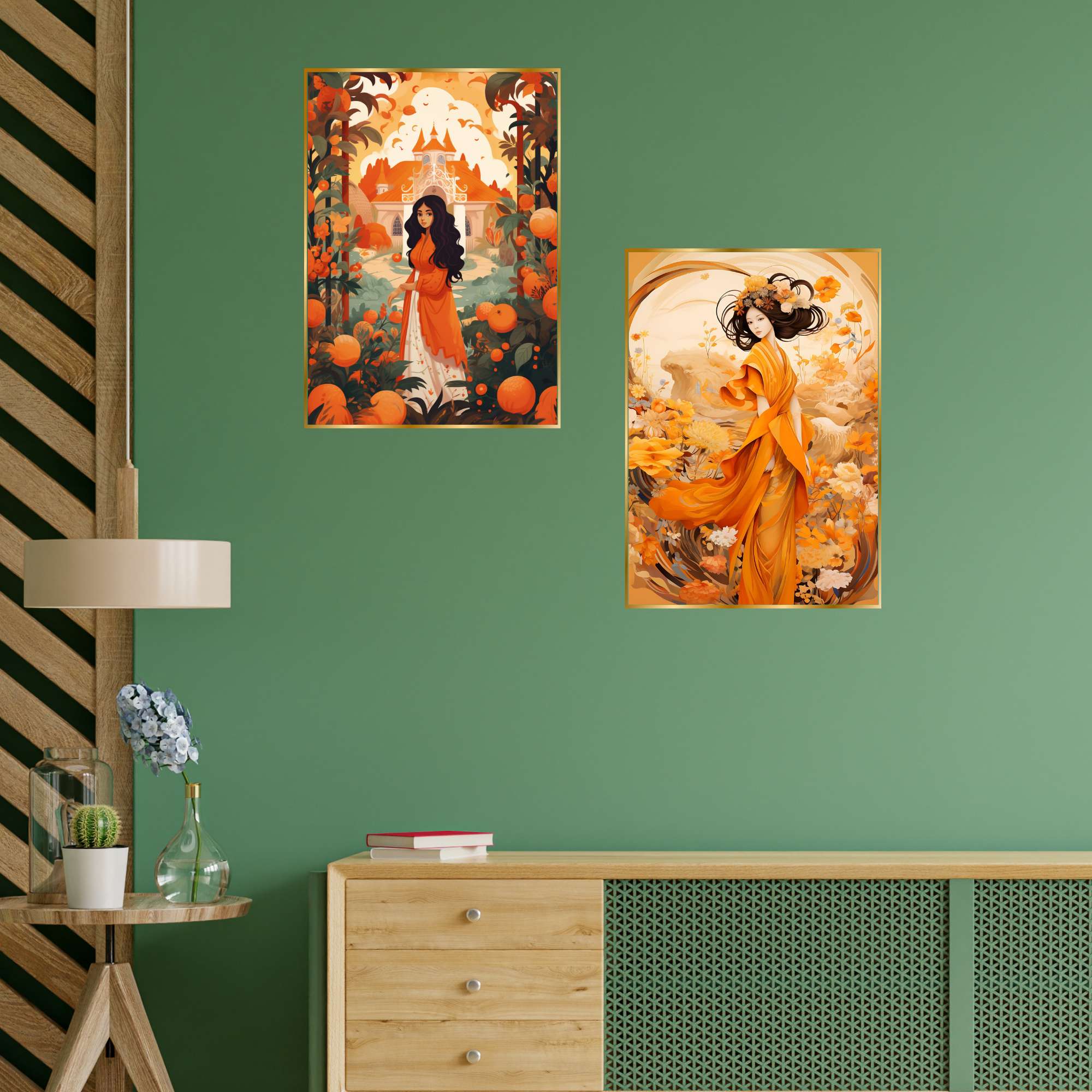 Set of Two Wall Paintings for Wall Dacoration Golden Framed Wall Paintings for Living Room & Bedroom Wall Art for Home Decoration & Office Wall Décor (14x11 inch CH-GD2-20)