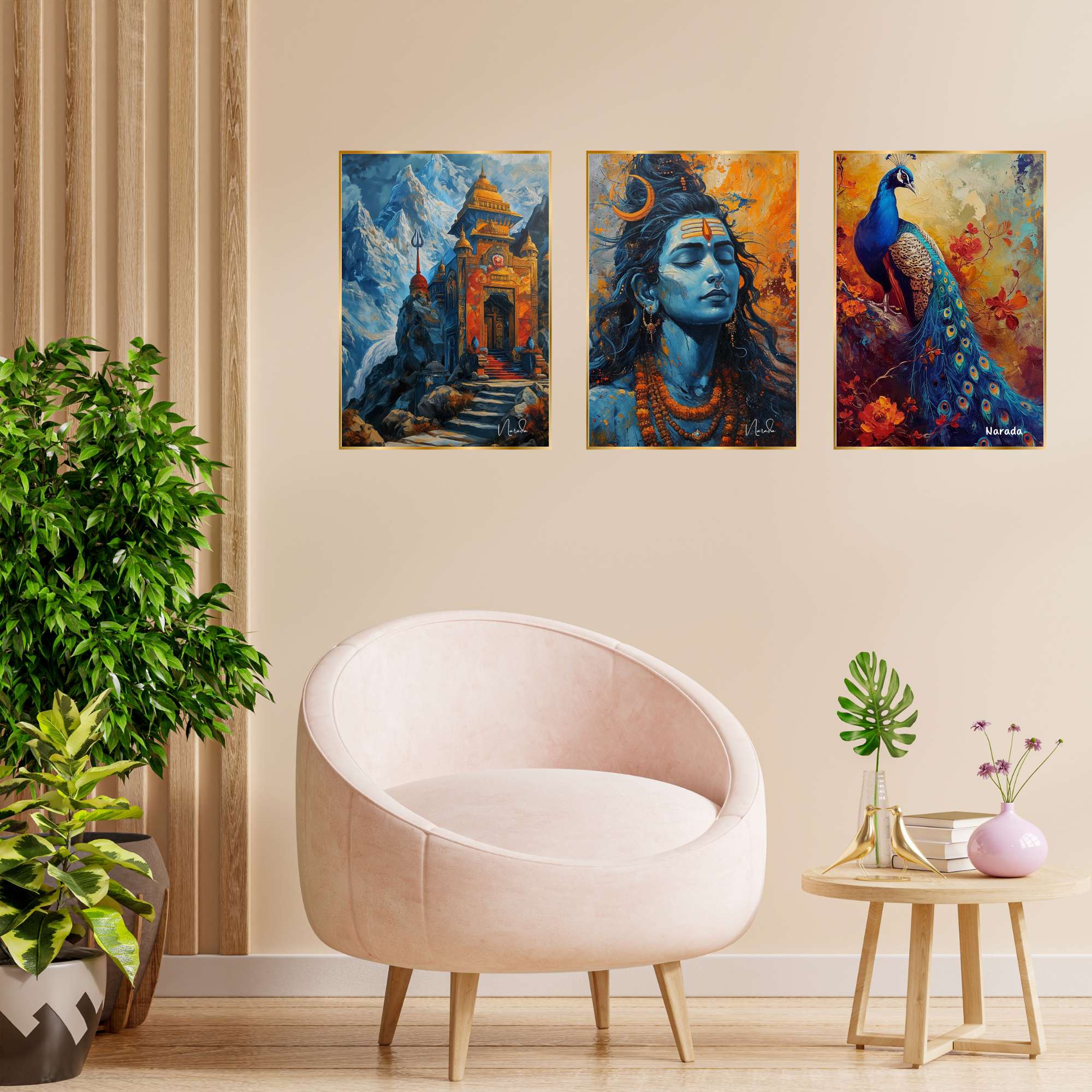 Set of Three Wall Paintings for Wall Dacoration Golden Framed Wall Paintings for Living Room & Bedroom Wall Art for Home Decoration & Office Wall Décor (24x18 inch CH-GD3-8)