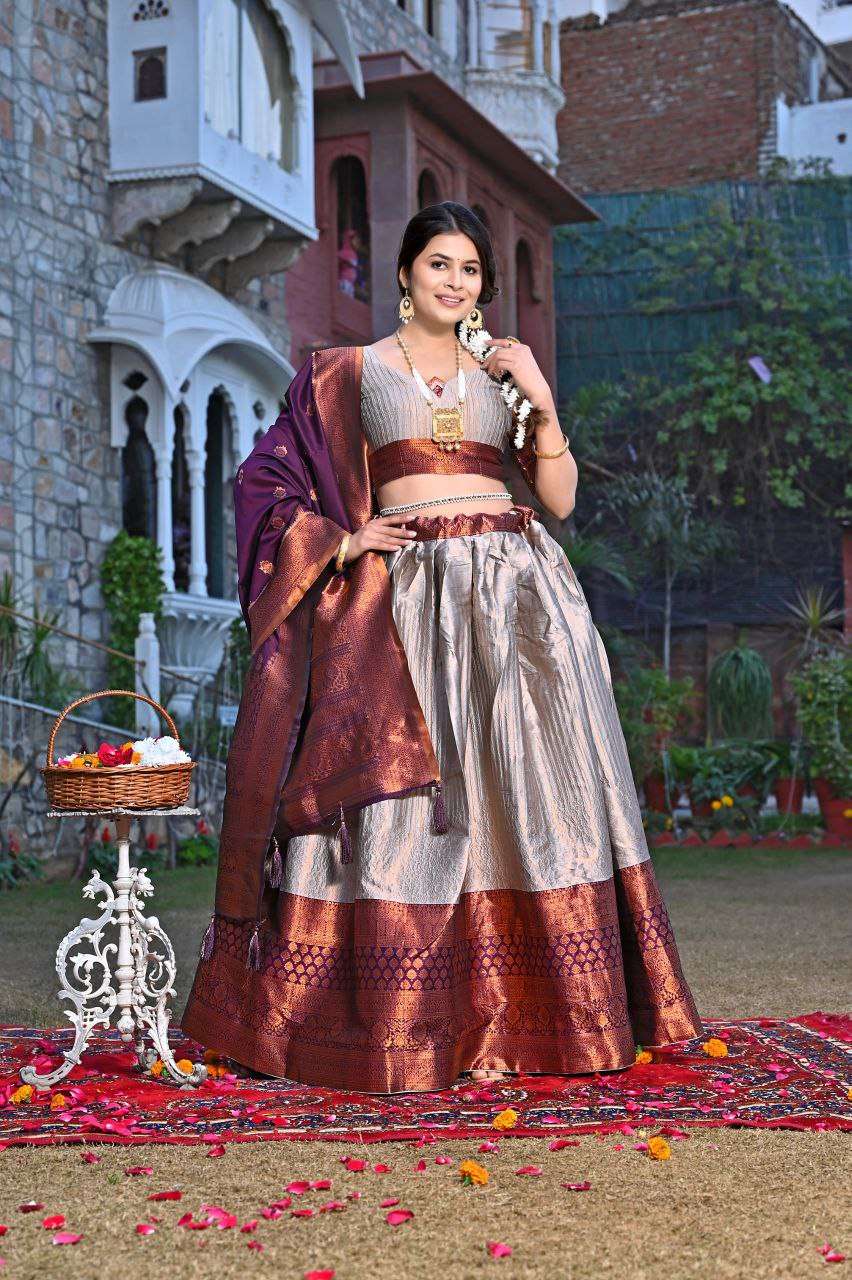 Women's Tussar Silk Patola Print Lehenga Choli Dupatta Set