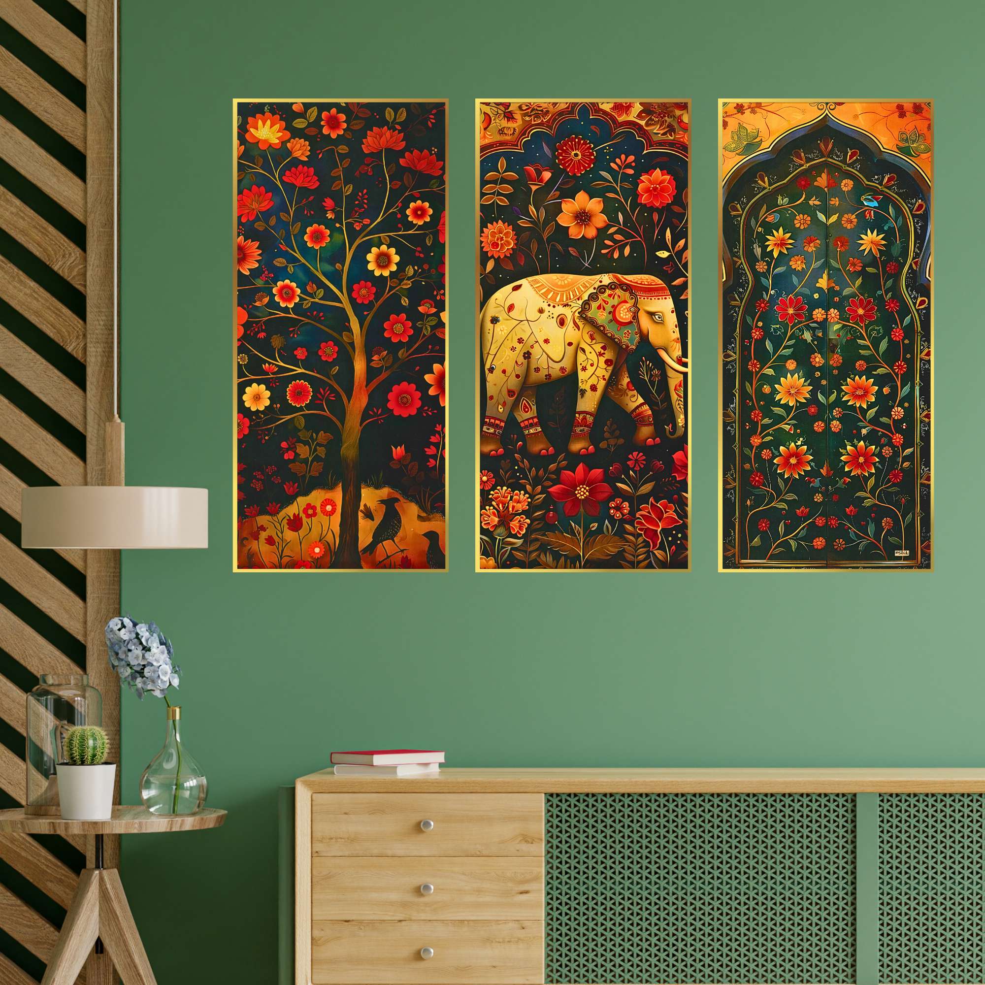 Set of Three large Wall Paintings for Wall Dacoration Golden Framed Wall Paintings for Living Room & Bedroom Wall Art for Home Decoration & Office Wall Décor (14x11 inch CH-LGD3-3)
