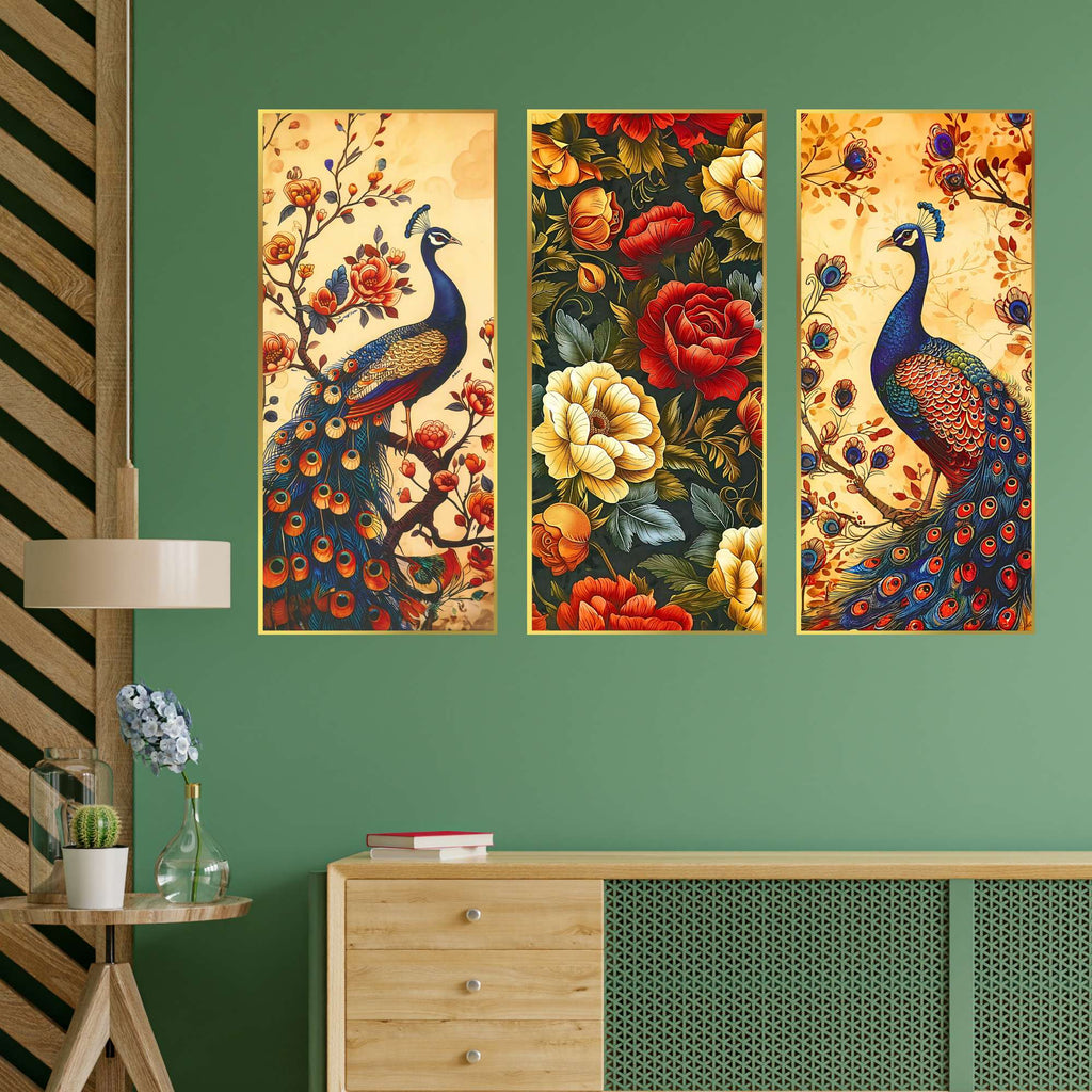 Set of Three large Wall Paintings for Wall Dacoration Golden Framed Wall Paintings for Living Room & Bedroom Wall Art for Home Decoration & Office Wall Décor (14x11 inch CH-LGD3-5)