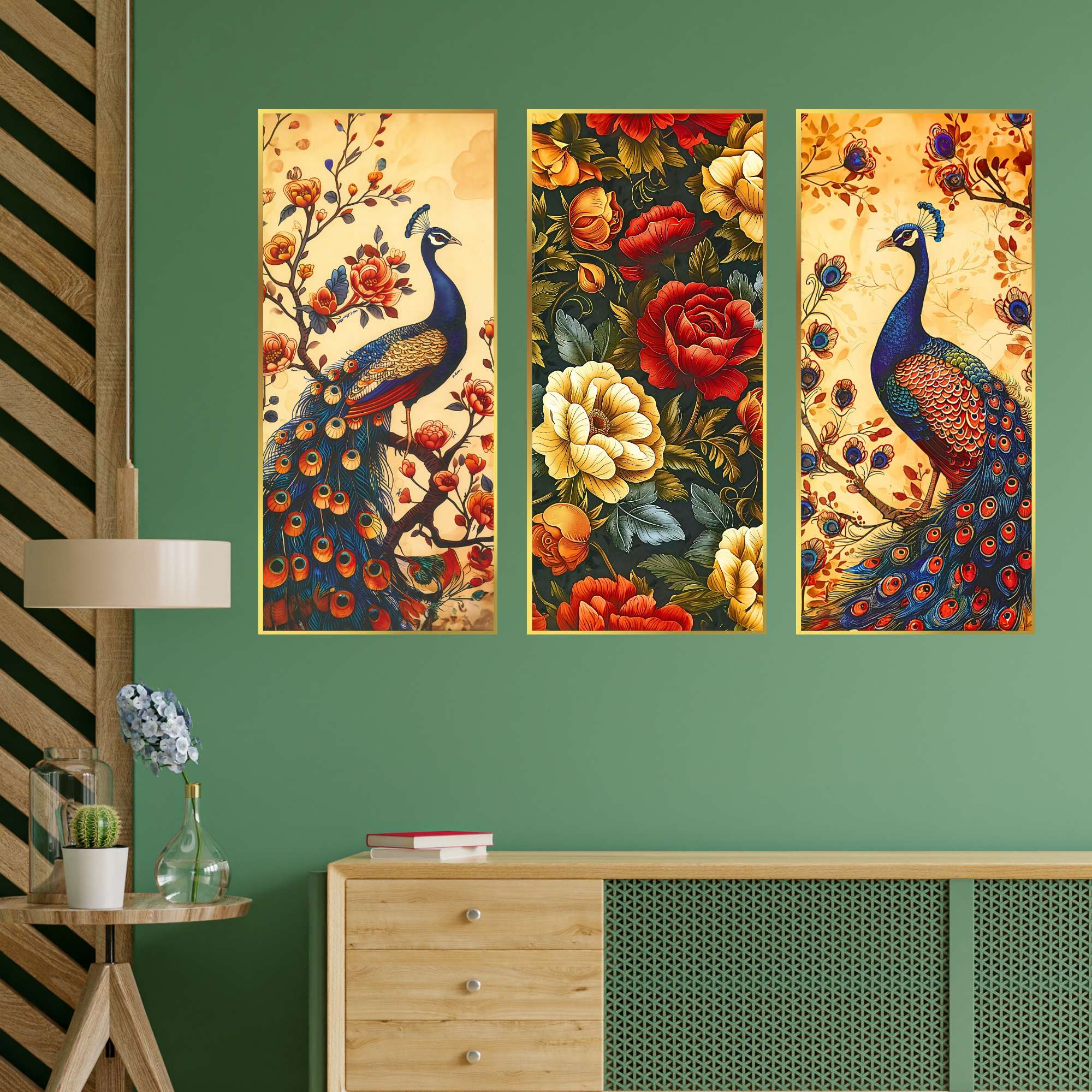 Set of Three large Wall Paintings for Wall Dacoration Golden Framed Wall Paintings for Living Room & Bedroom Wall Art for Home Decoration & Office Wall Décor (14x11 inch CH-LGD3-5)