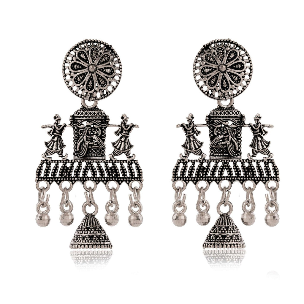 Women's Indian Traditional AZ838-OXidised Silver Earrings For Women | Doli Wedding Theme Jumka Wedding Wear