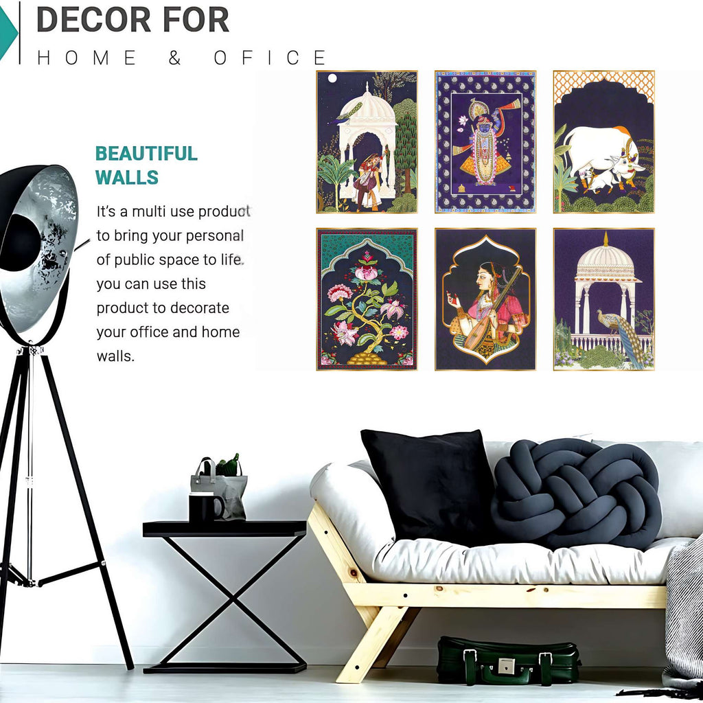 Set of Six Wall Paintings for Wall Dacoration Golden Framed Wall Paintings for Living Room & Bedroom Wall Art for Home Decoration & Office Wall Décor (13x10 inch CH-GD6-3)