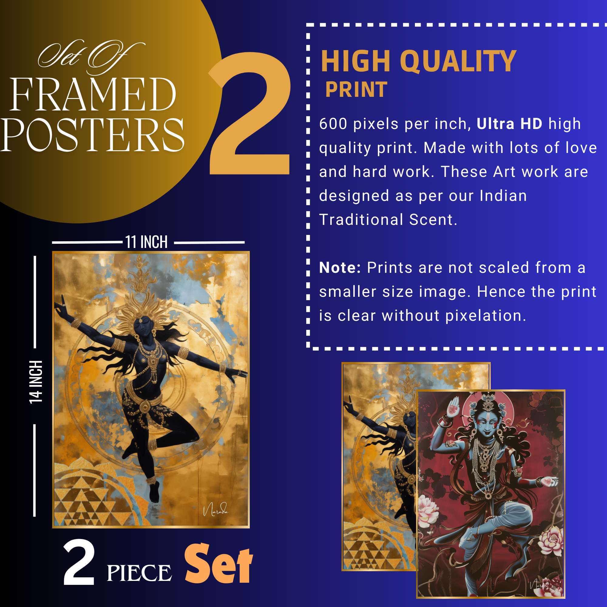 Set of Two Wall Paintings for Wall Dacoration Golden Framed Wall Paintings for Living Room & Bedroom Wall Art for Home Decoration & Office Wall Décor (14x11 inch CH-GD2-1)