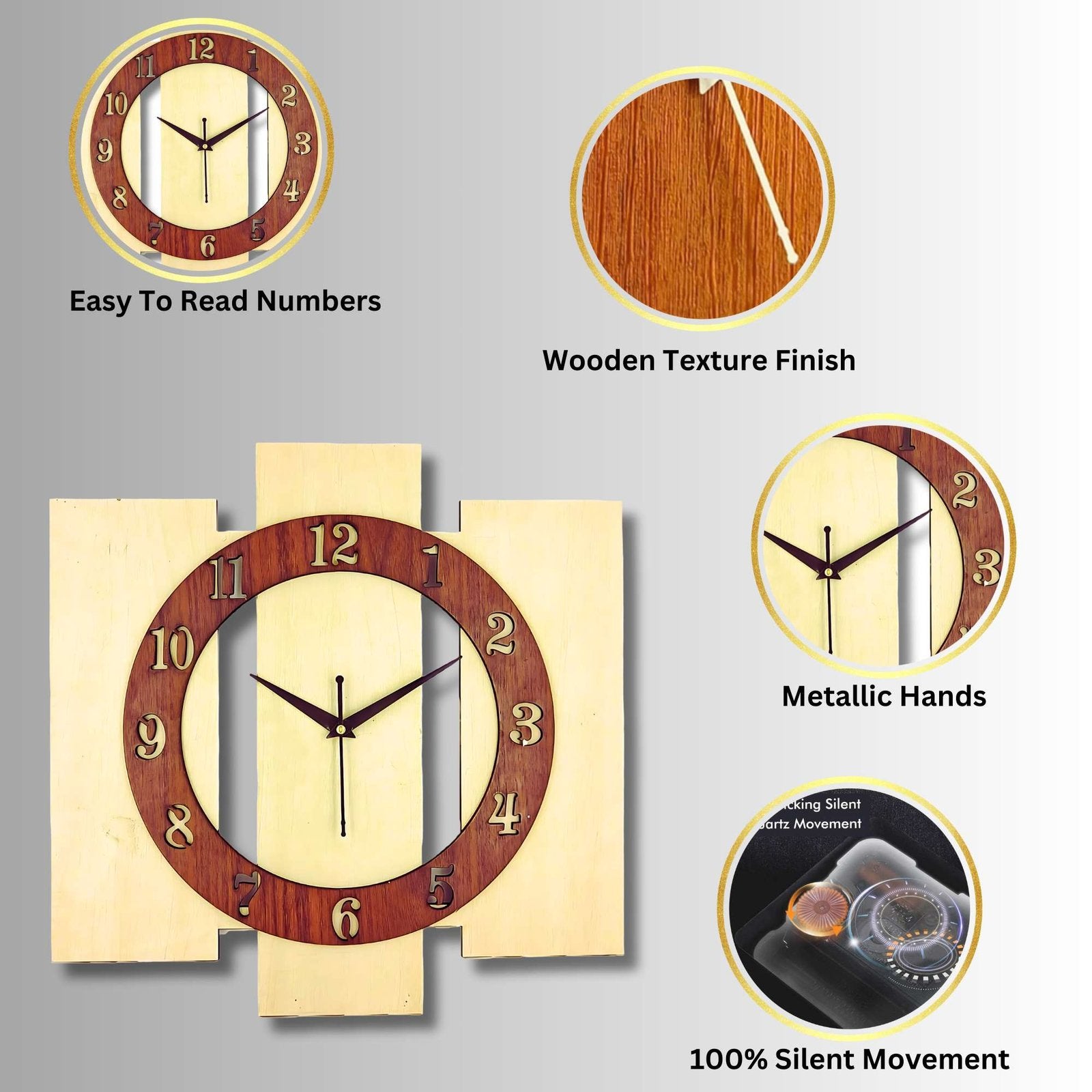 Wooden Silent Non-Ticking Wall Clock for Home Stylish Latest Designer Wall Clock for Home Living Room Bedroom Office Hall