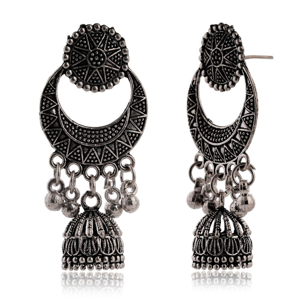Women's Handmade Traditional Jhumki With Moon Motif Chandbali Design Ethnic Wedding Wear Earrings For Women