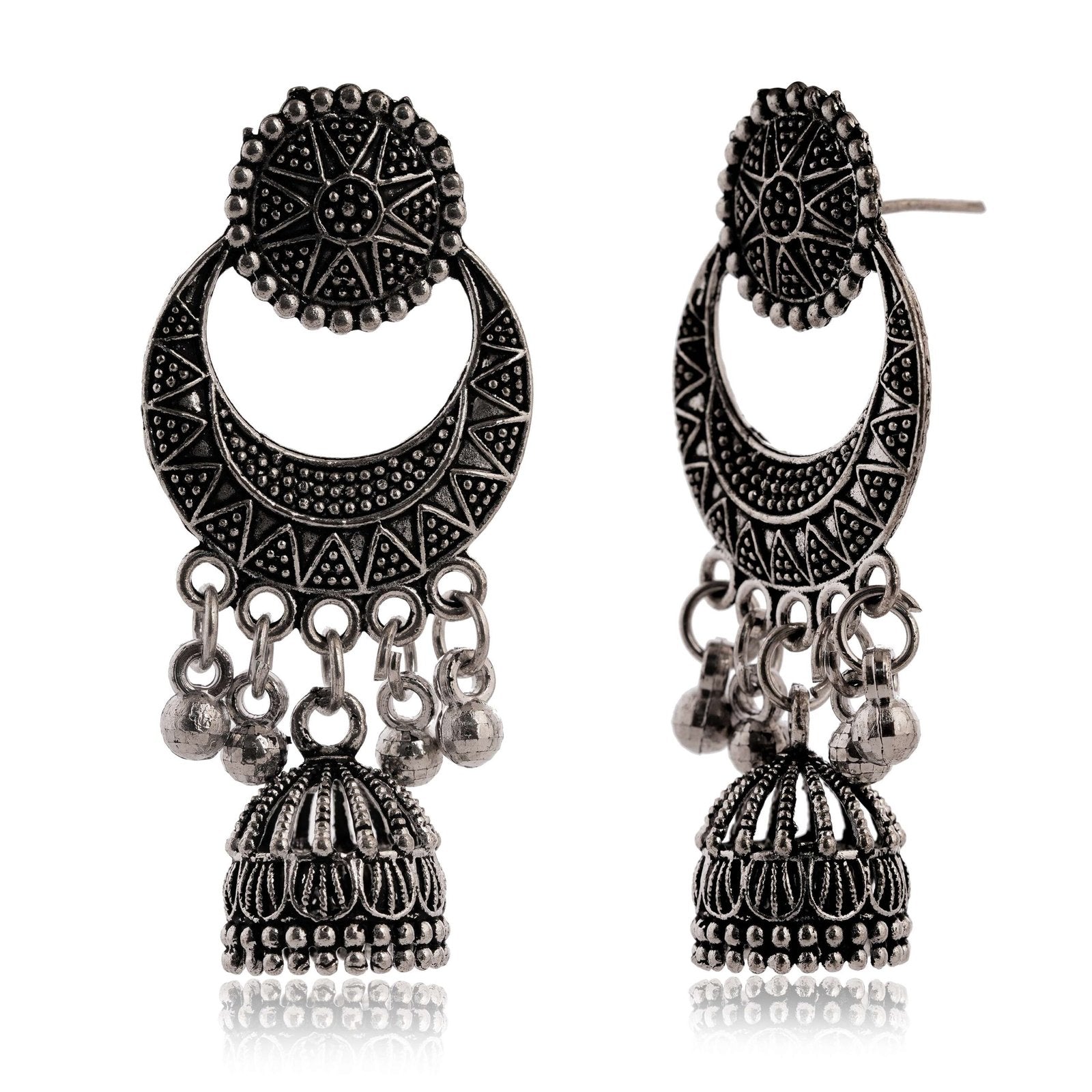 Women's Handmade Traditional Jhumki With Moon Motif Chandbali Design Ethnic Wedding Wear Earrings For Women