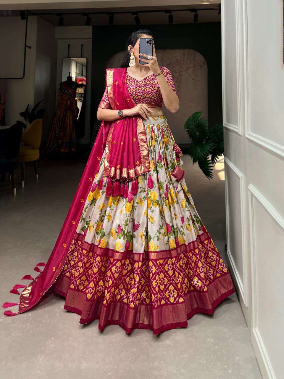 Women's Luxurious Tussar Silk Lehenga Choli with Intricate Prints & Can-Can Flair