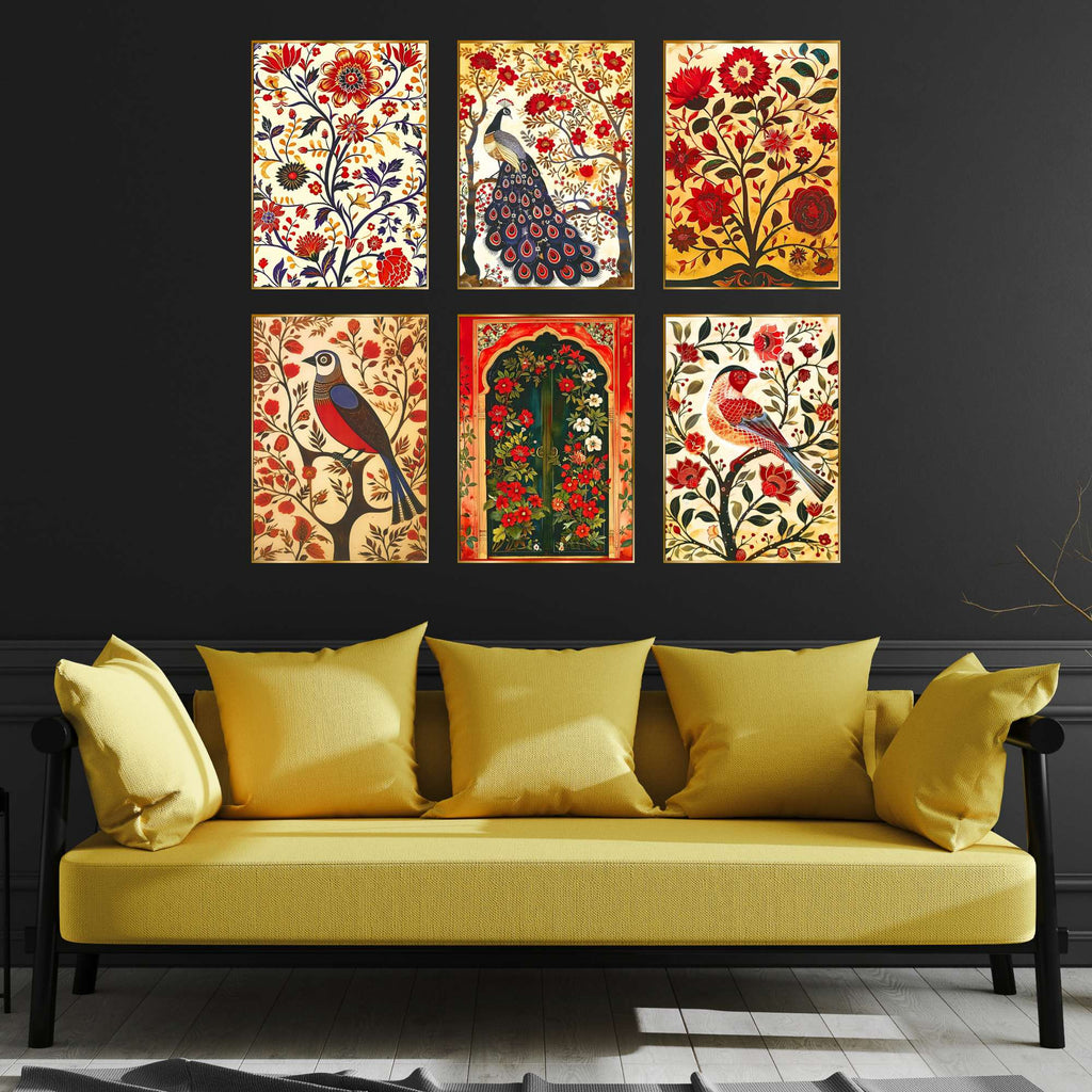 Set of Six Wall Paintings for Wall Dacoration Golden Framed Wall Paintings for Living Room & Bedroom Wall Art for Home Decoration & Office Wall Décor (13x10 inch CH-GD6-9)