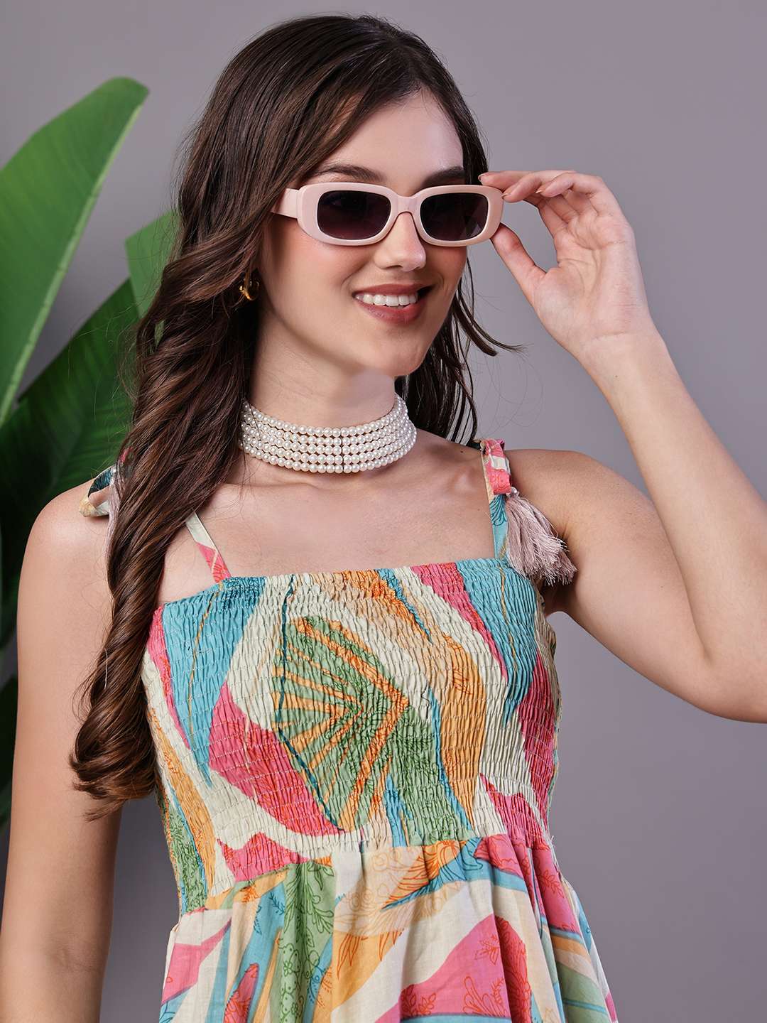 Women's Multicolor Printed Cotton Handkerchief Hem Dress Midi Dresses
