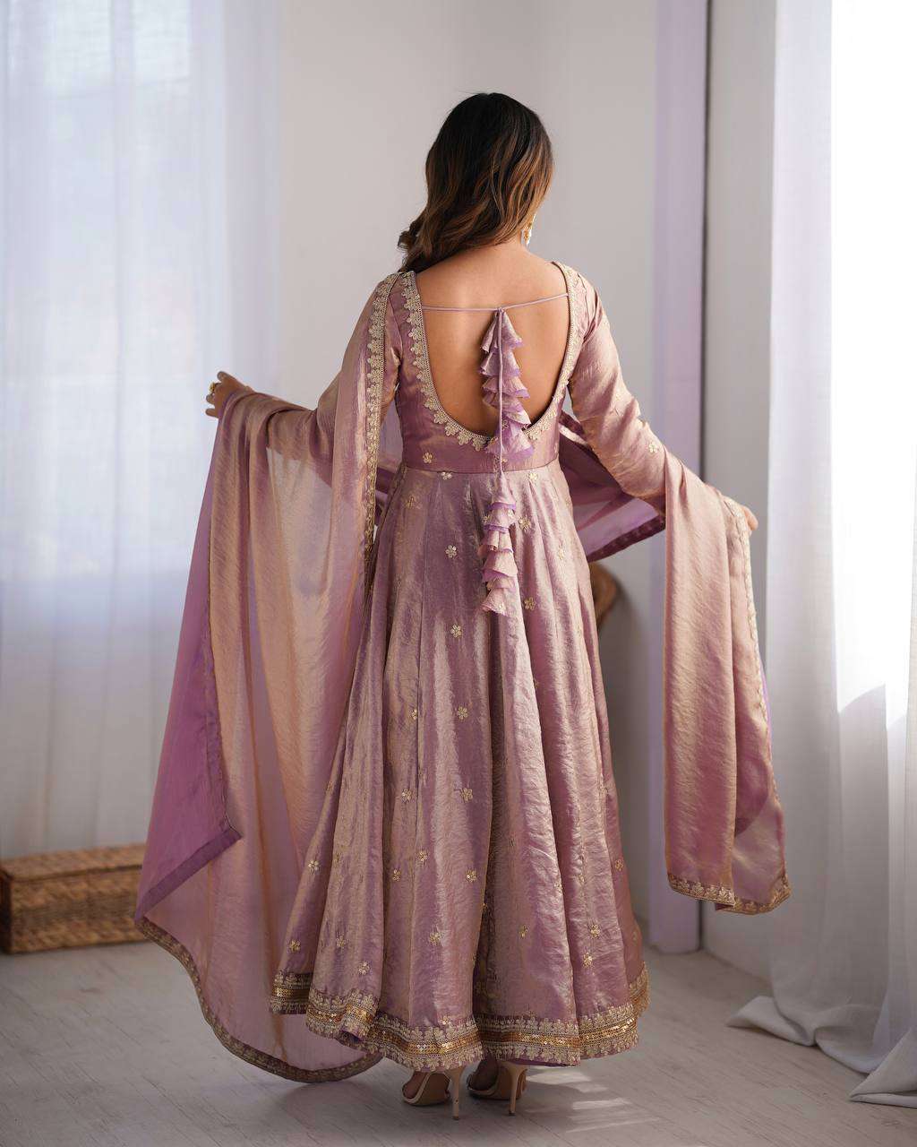 Women's Fandy Silk Coding with Sequnce work Long Anarkali Kurti Gown With Dupatta