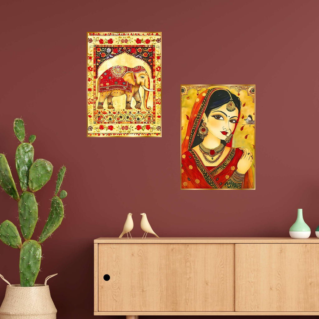 Set of Two Wall Paintings for Wall Dacoration Golden Framed Wall Paintings for Living Room & Bedroom Wall Art for Home Decoration & Office Wall Décor (14x11 inch CH-GD2-11)