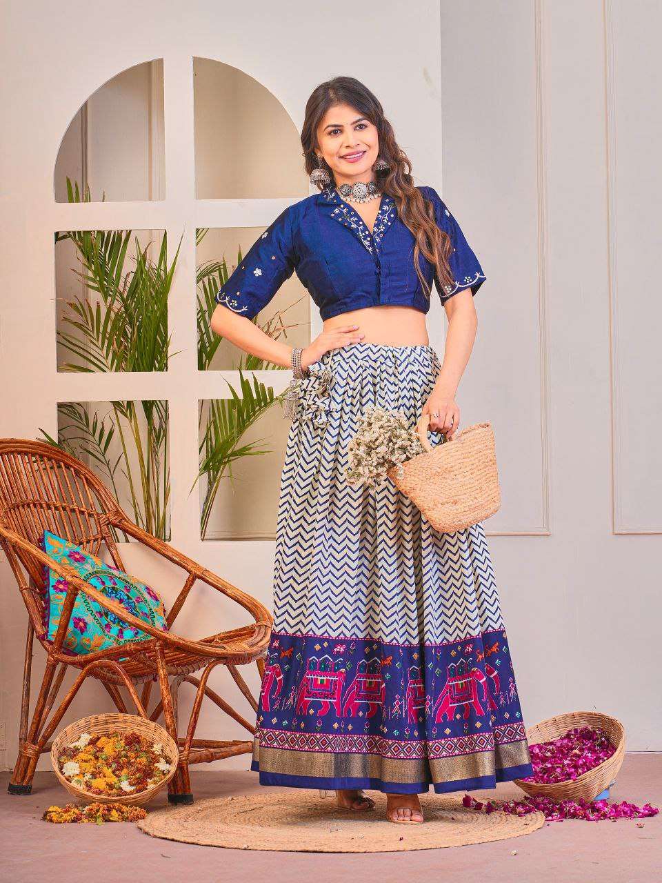 Women's Tussar Silk Patola Print Lehenga Choli Set with Foil Work