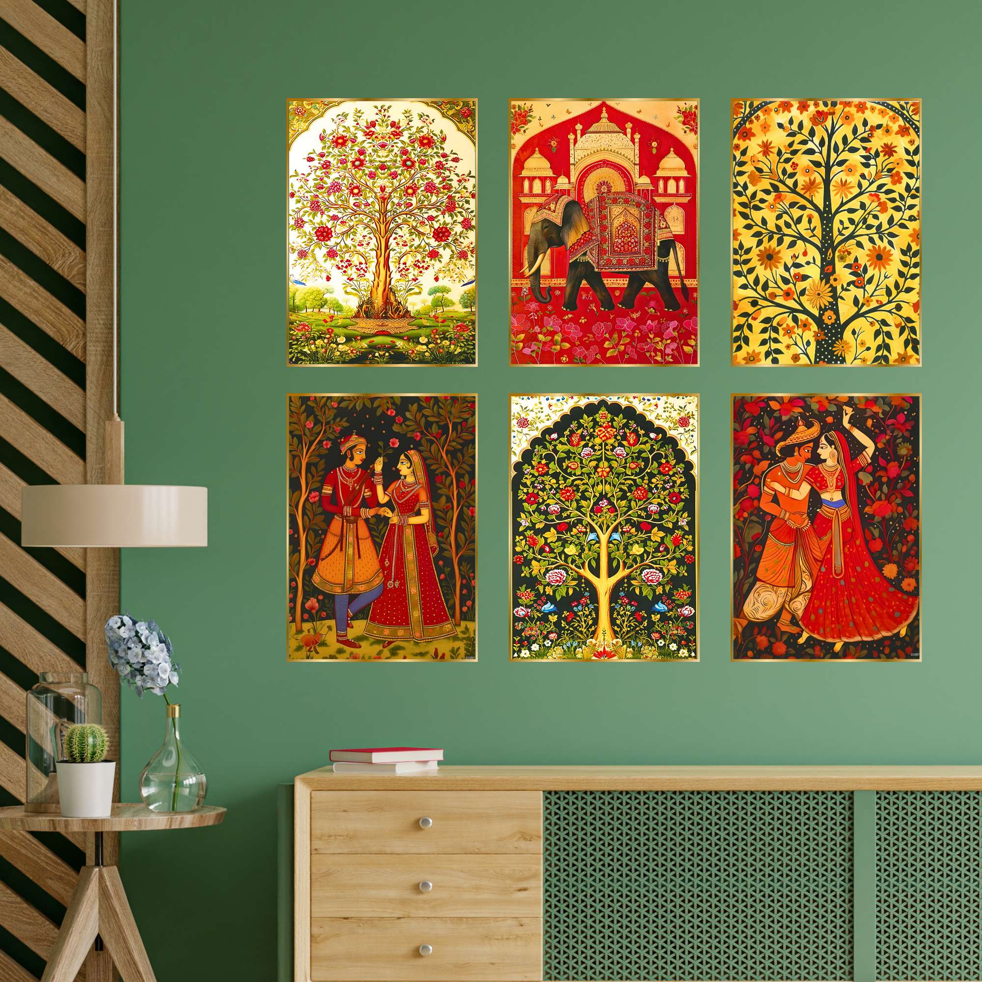 Set of Six Wall Paintings for Wall Dacoration Golden Framed Wall Paintings for Living Room & Bedroom Wall Art for Home Decoration & Office Wall Décor (17x13 inch CH-GD6-10)