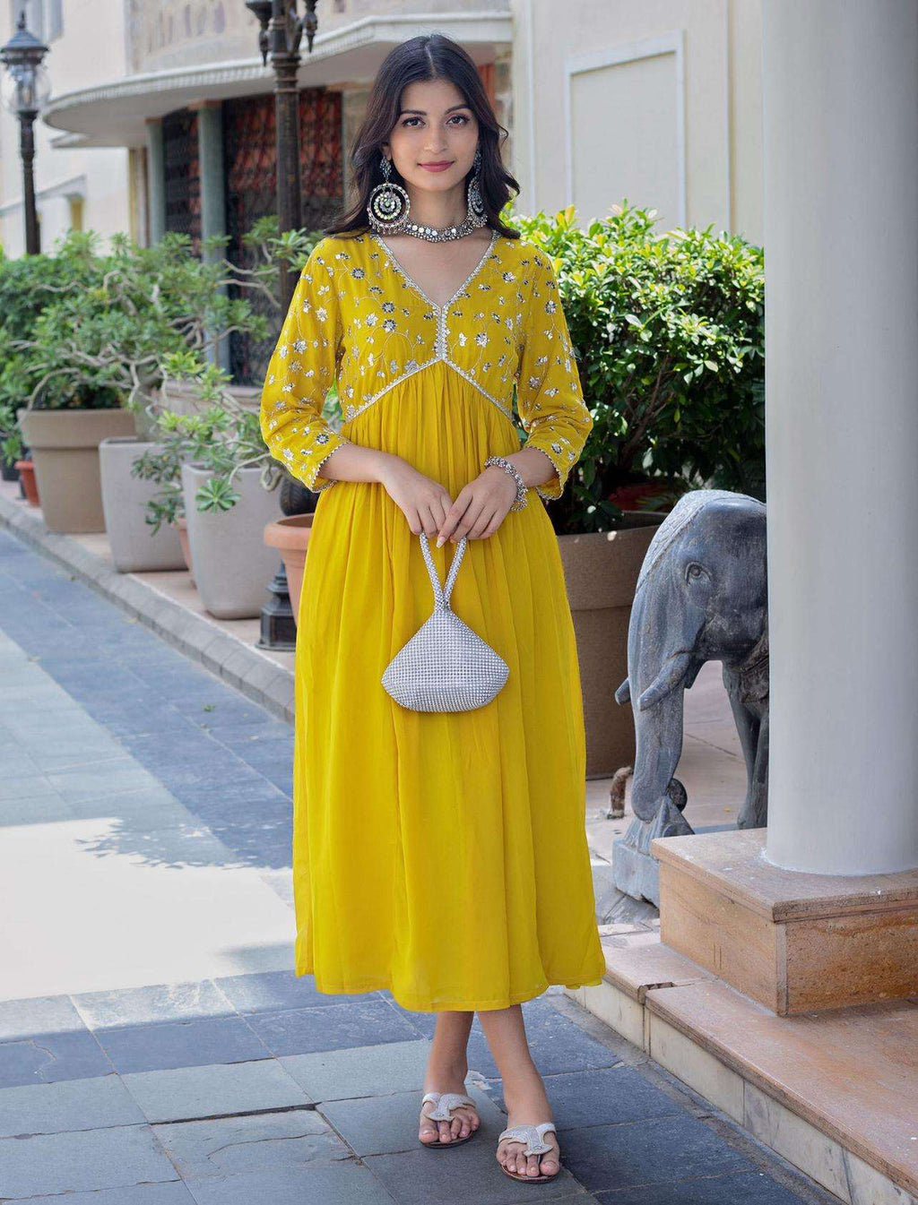 Women's Rayon embroidery work Georgette Fit & Flare Dress