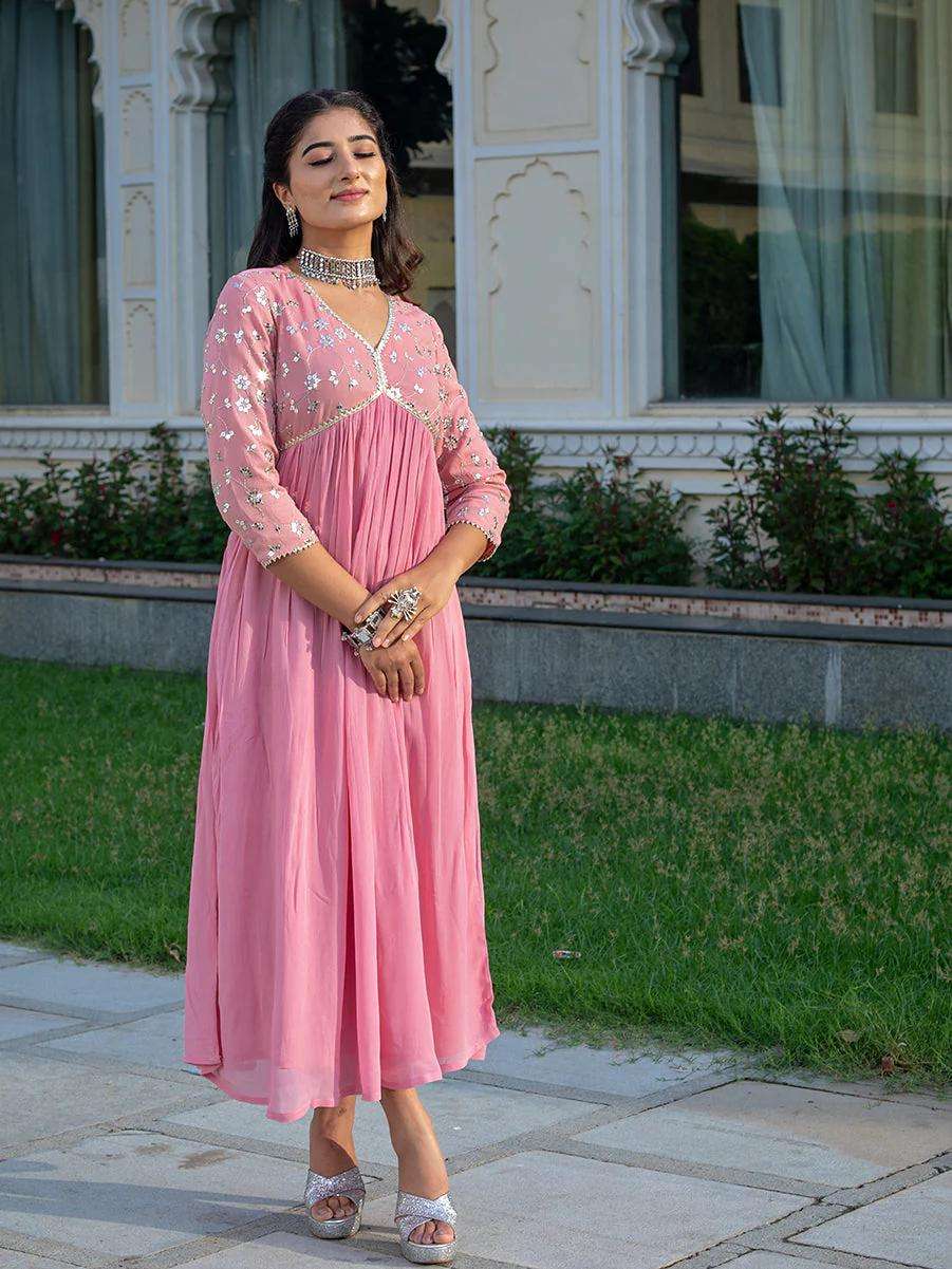 Women's Rayon embroidery work Georgette Fit & Flare Dress