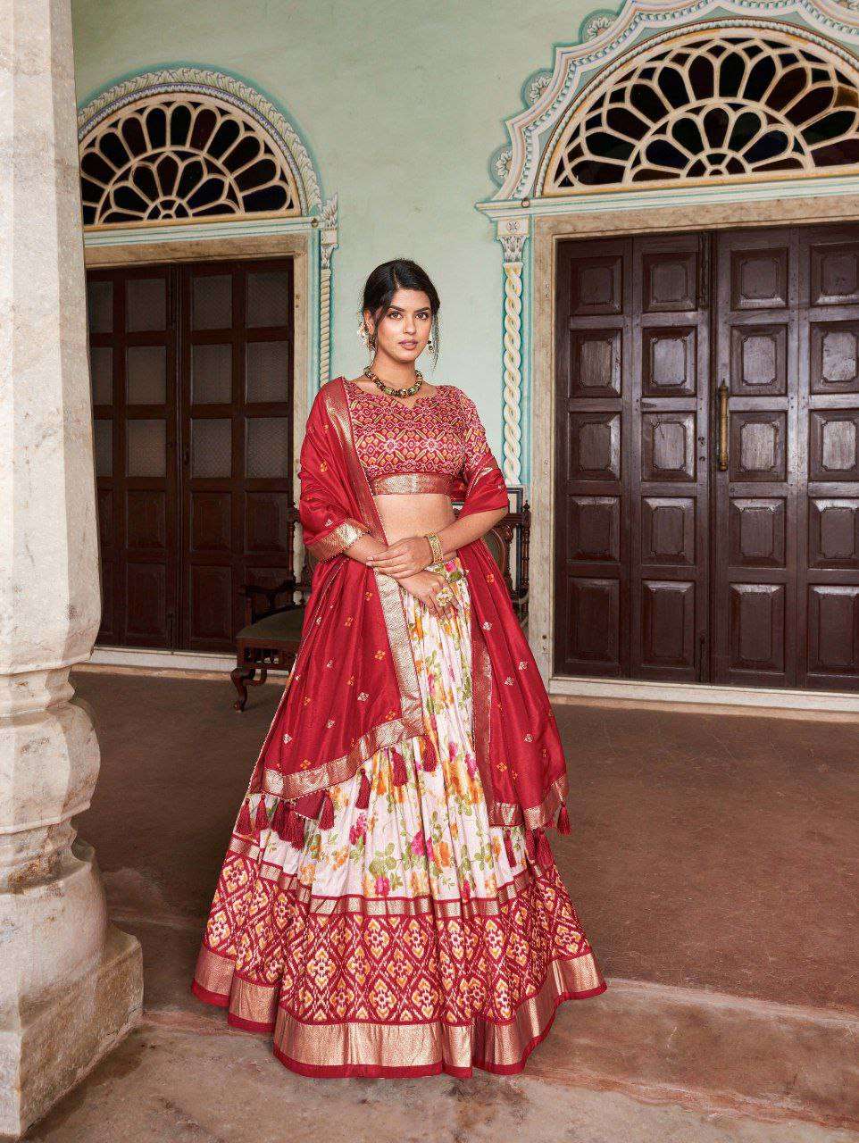 Women's Tussar Silk Patola Print Lehenga Choli with Dupatta ? Foil Work Stitched Lehenga Set