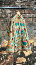 Womens Olive Green Velvet Embroidered Jacket with Floral Design