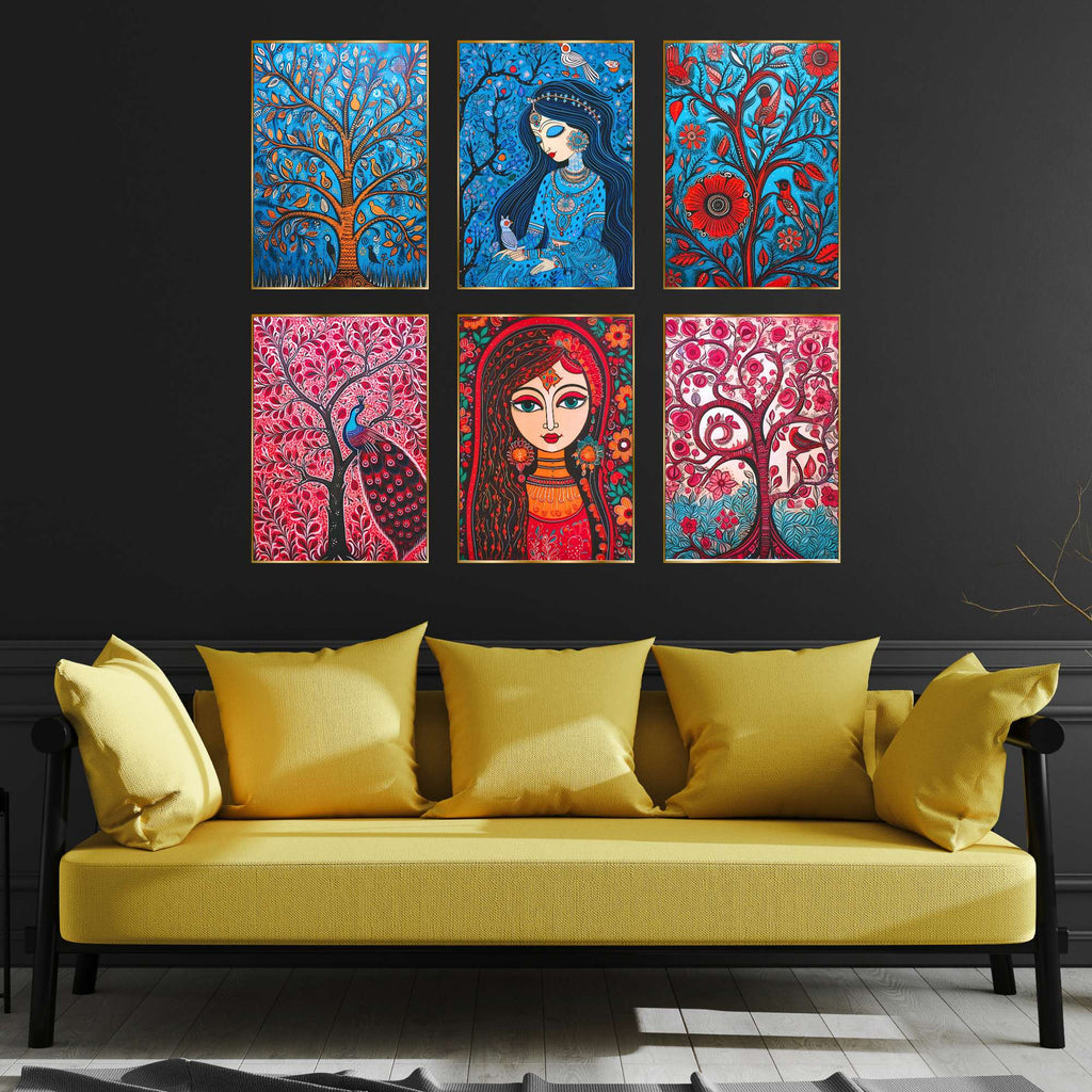 Set of Six Wall Paintings for Wall Dacoration Golden Framed Wall Paintings for Living Room & Bedroom Wall Art for Home Decoration & Office Wall Décor (13x10 inch CH-GD6-1)