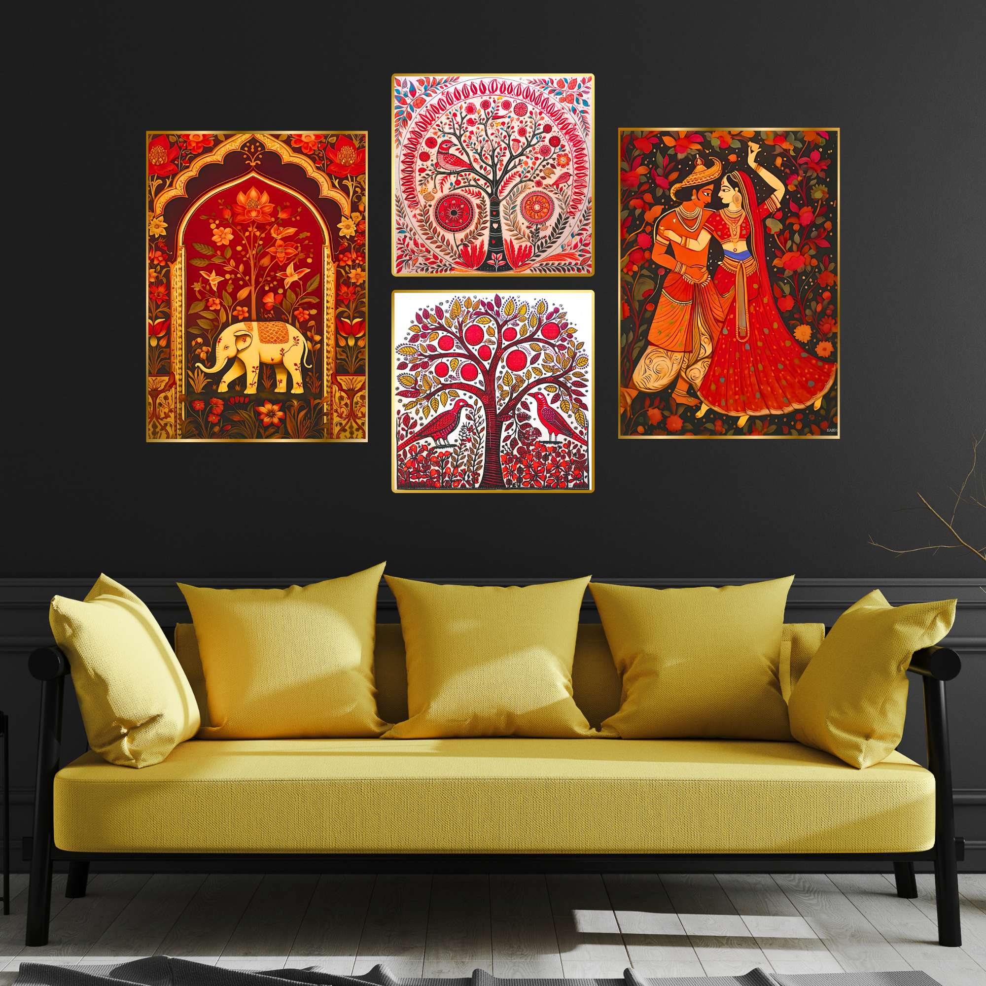 Set of Four Wall Paintings for Wall Dacoration Golden Framed Wall Paintings for Living Room & Bedroom Wall Art for Home Decoration & Office Wall Décor (13x10 inch CH-GD4-3)