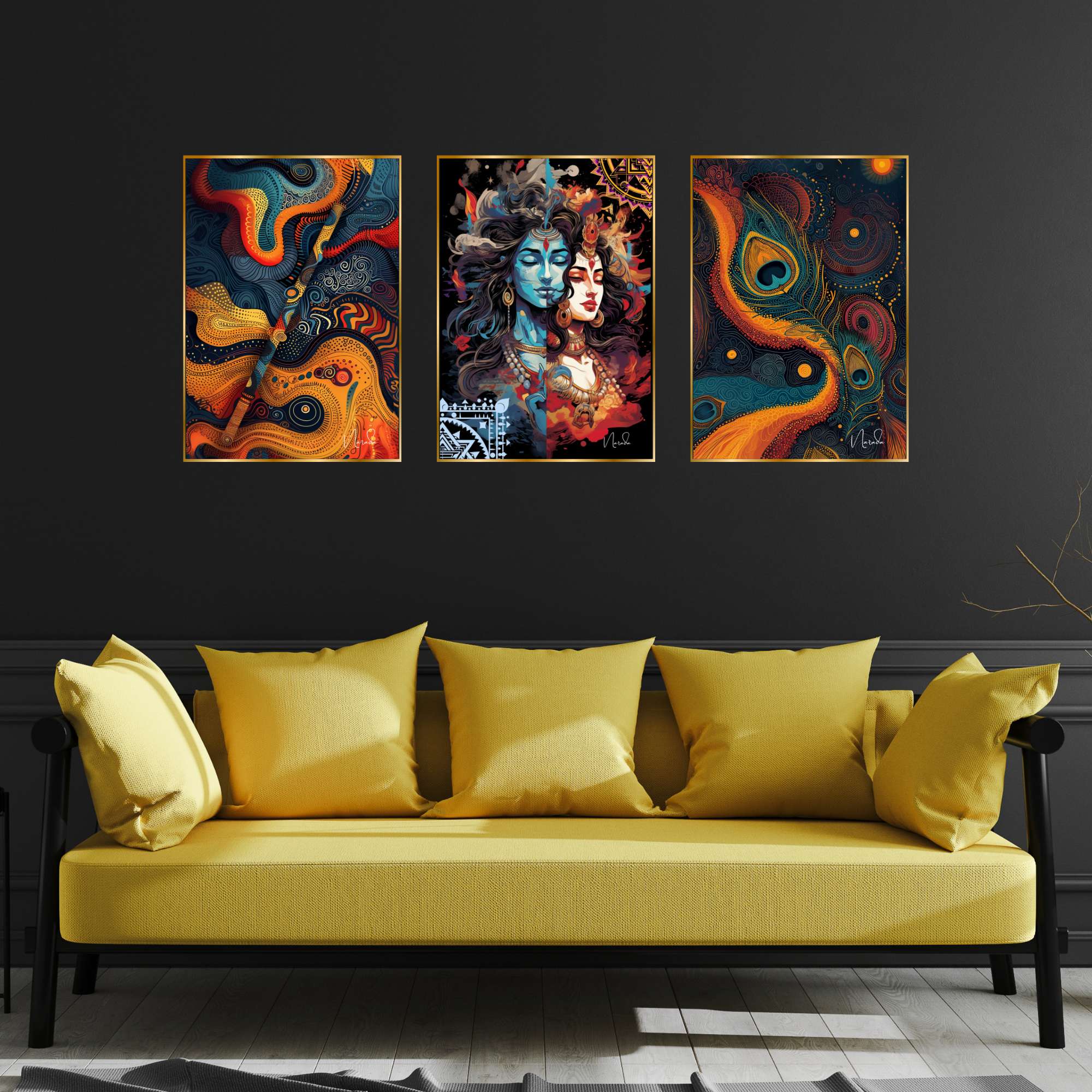Set of Three Wall Paintings for Wall Dacoration Golden Framed Wall Paintings for Living Room & Bedroom Wall Art for Home Decoration & Office Wall Décor (24x18 inch CH-GD3-5)