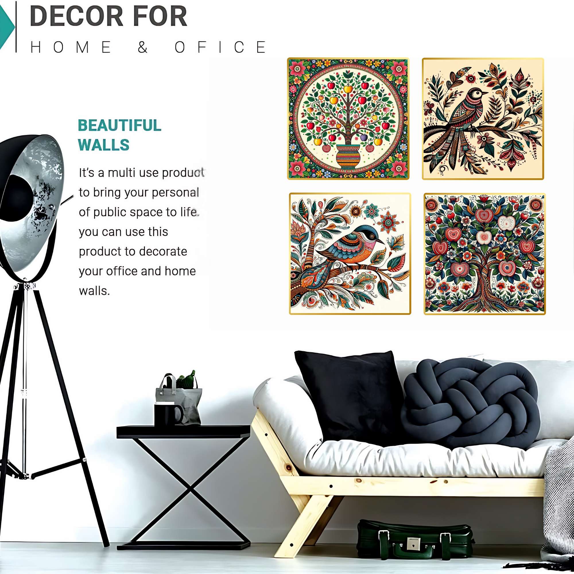 Set of Four Wall Paintings for Wall Dacoration Golden Framed Wall Paintings for Living Room & Bedroom Wall Art for Home Decoration & Office Wall Décor (13x10 inch CH-GD4-7)