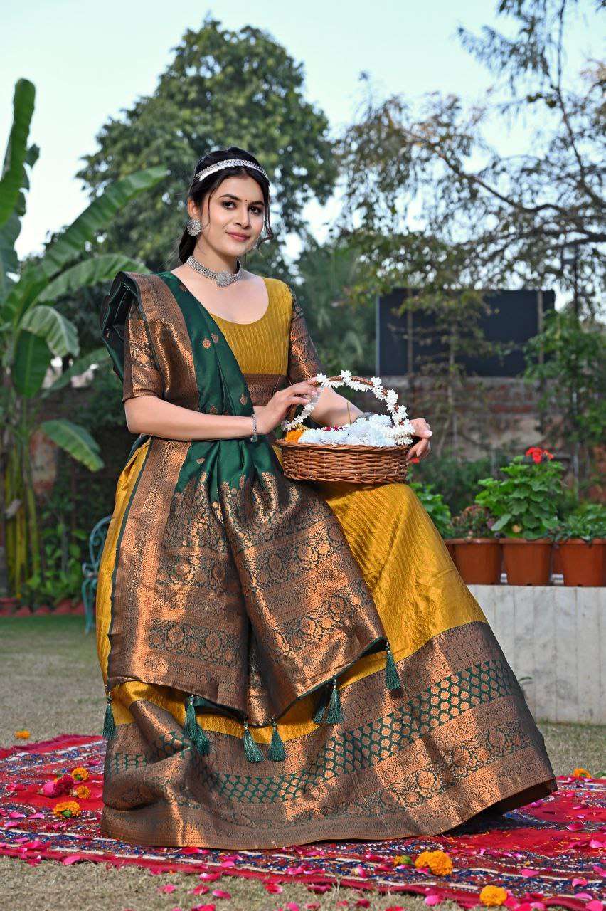 Women's Tussar Silk Patola Print Lehenga Choli Dupatta Set