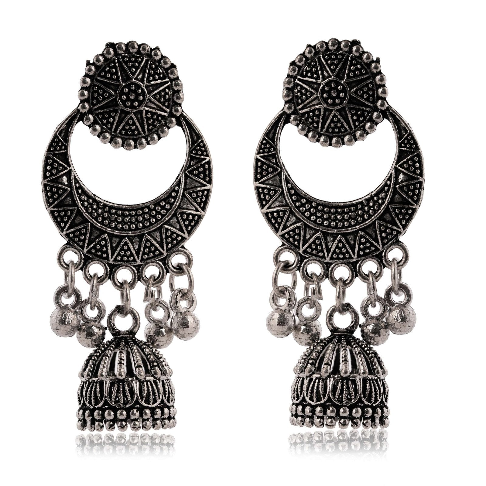 Women's Handmade Traditional Jhumki With Moon Motif Chandbali Design Ethnic Wedding Wear Earrings For Women