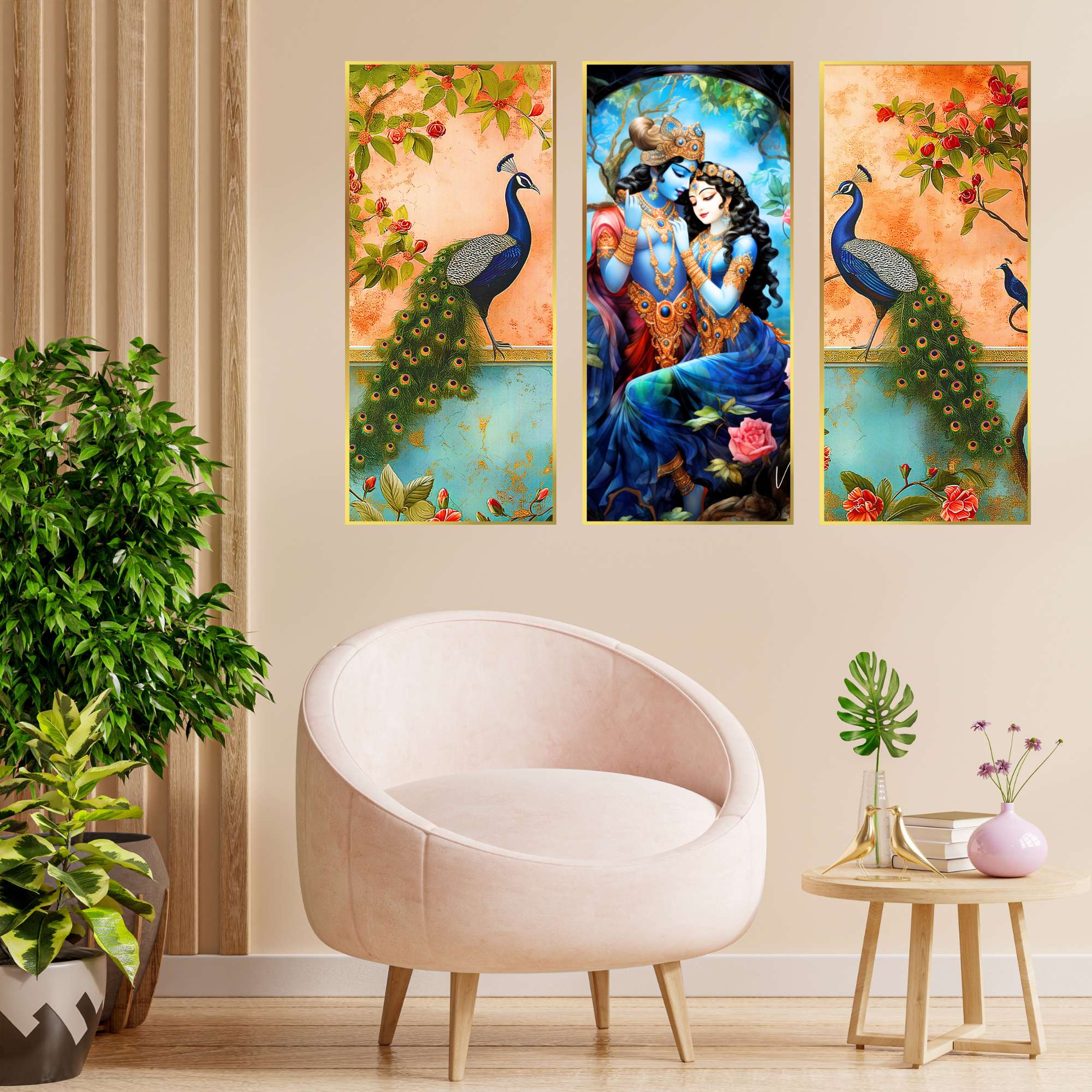 Set of Three large Wall Paintings for Wall Dacoration Golden Framed Wall Paintings for Living Room & Bedroom Wall Art for Home Decoration & Office Wall Décor (14x11 inch CH-LGD3-7)