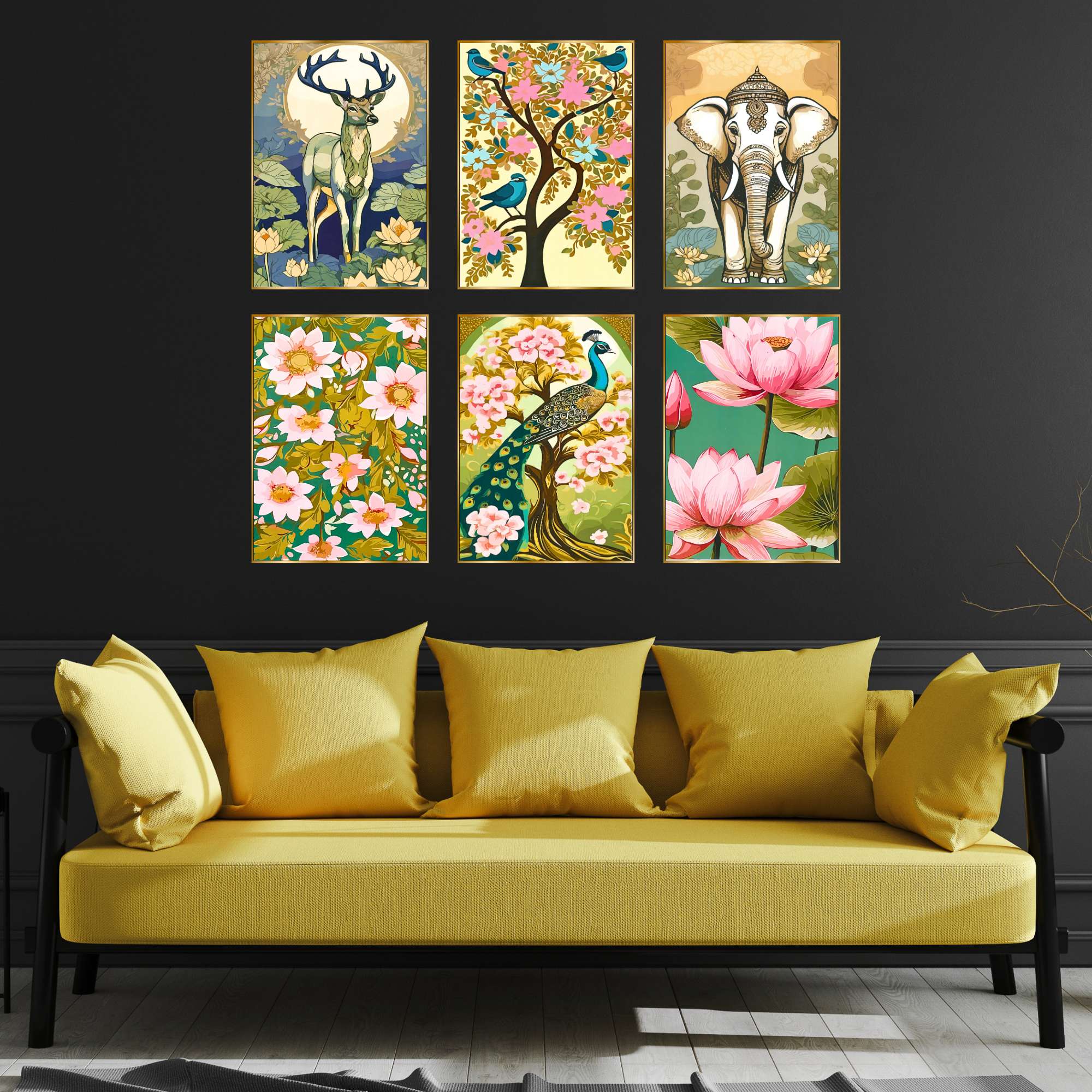 Set of Six Wall Paintings for Wall Dacoration Golden Framed Wall Paintings for Living Room & Bedroom Wall Art for Home Decoration & Office Wall Décor (13x10 inch CH-GD6-7)