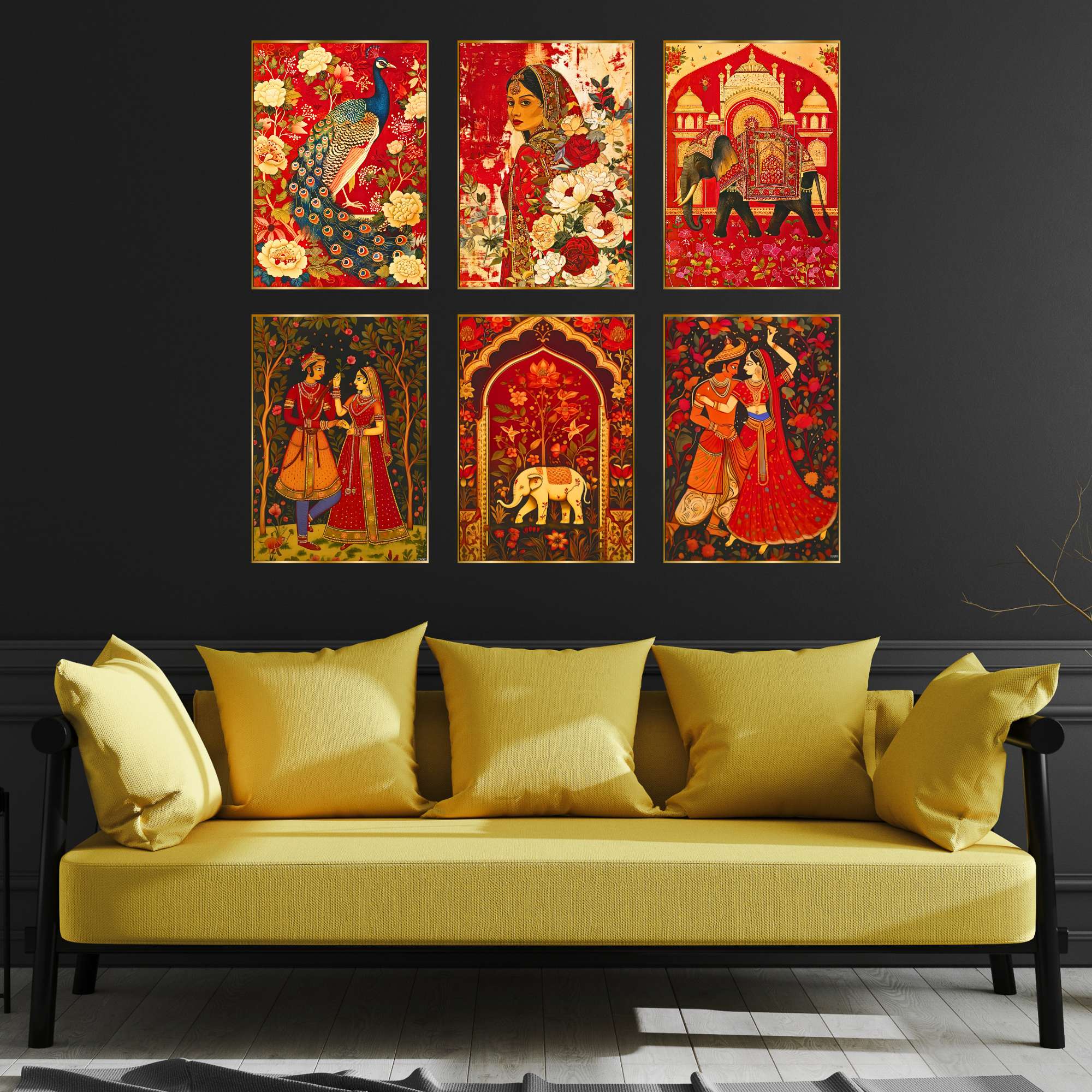 Set of Six Wall Paintings for Wall Dacoration Golden Framed Wall Paintings for Living Room & Bedroom Wall Art for Home Decoration & Office Wall Décor (13x10 inch CH-GD6-11)