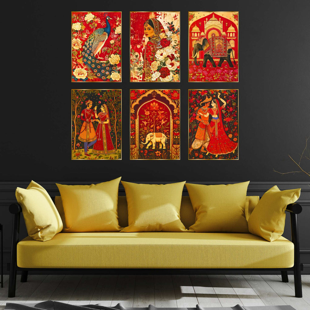 Set of Six Wall Paintings for Wall Dacoration Golden Framed Wall Paintings for Living Room & Bedroom Wall Art for Home Decoration & Office Wall Décor (17x13 inch CH-GD6-11)