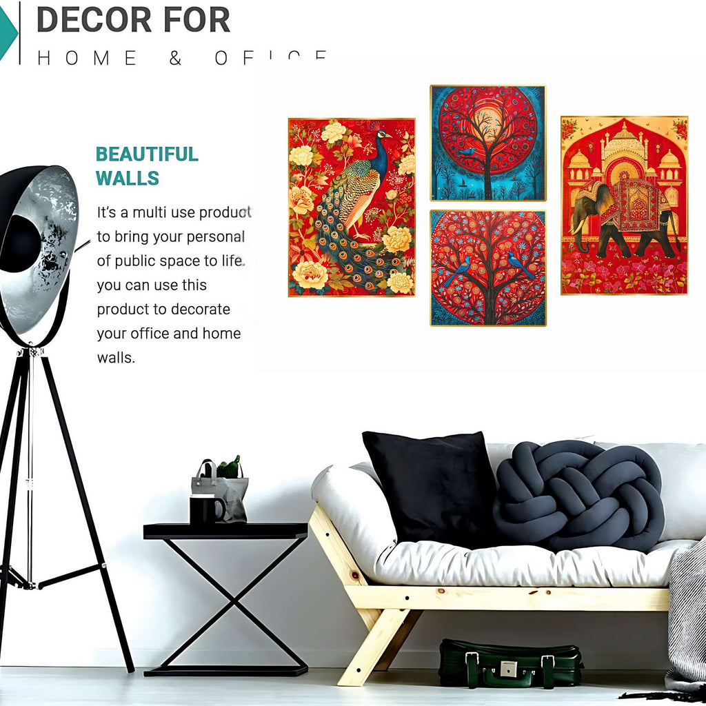 Set of Four Wall Paintings for Wall Dacoration Golden Framed Wall Paintings for Living Room & Bedroom Wall Art for Home Decoration & Office Wall Décor (13x10 inch CH-GD4-15)