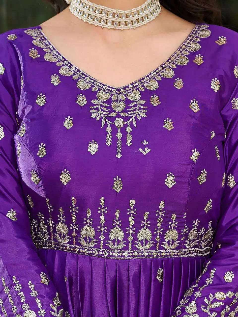 Women's American Silk Sequence Embroidery Long Anarkali Kurti (Gown) With Dupatta