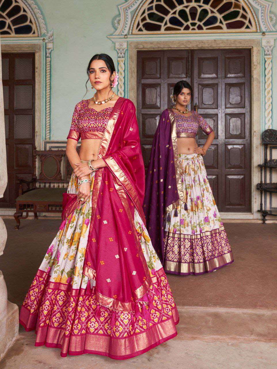 Women's Tussar Silk Patola Print Lehenga Choli with Dupatta ? Foil Work Stitched Lehenga Set