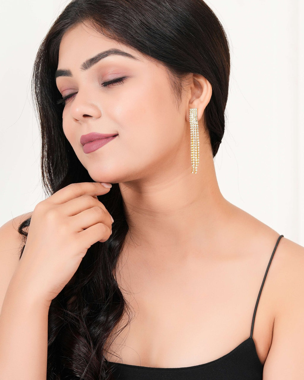 Women's Rose Gold Color Long Danglers Earrings for Women Party Wear