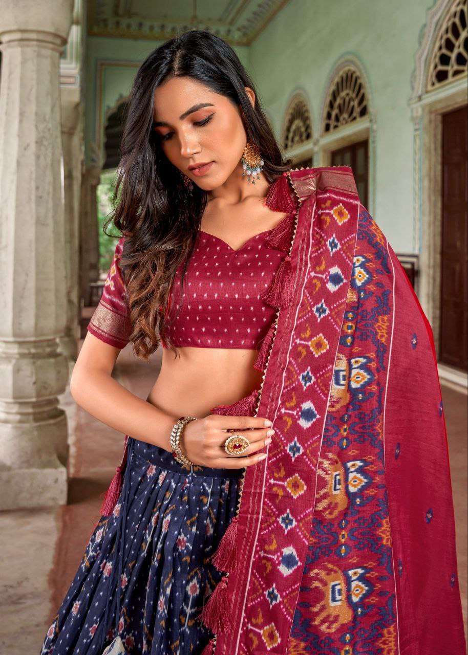 Women's Traditional Patola Print Tussar Silk Lehenga Choli with Festive Dupatta