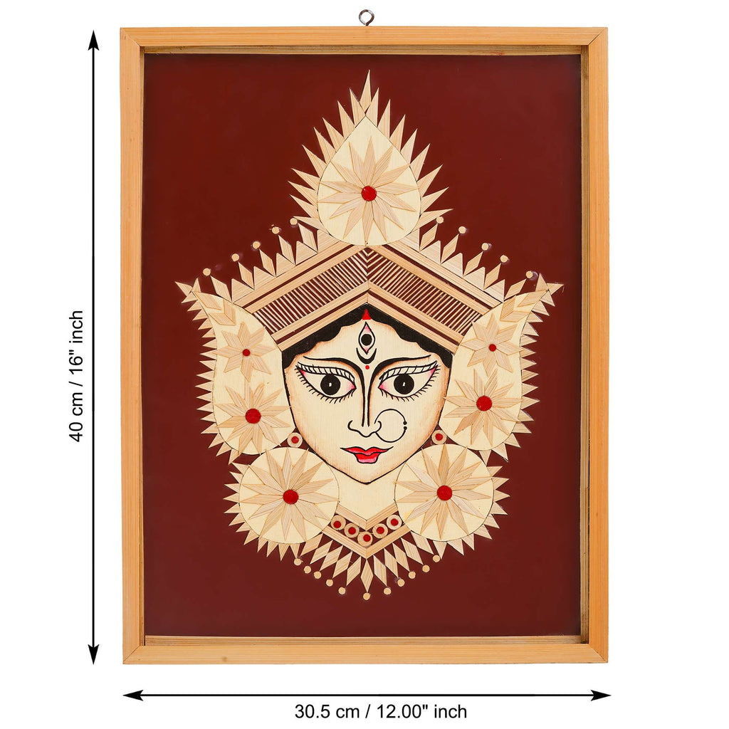 Bamboo Hand Crafted Framed Wall Hangings Of Durga Ji For Home Decor | Bamboo Framed Art For Wall Decor