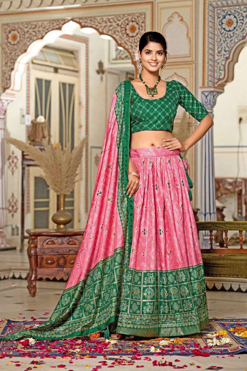 Women's Tussar Silk Patola Print Lehenga Choli Dupatta Set
