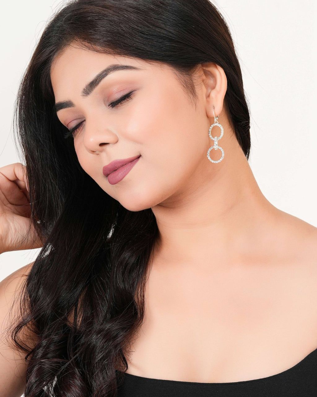 Women's Silver Circle Long Three Rhinestone Unique Western Earrings for Women Party Wear