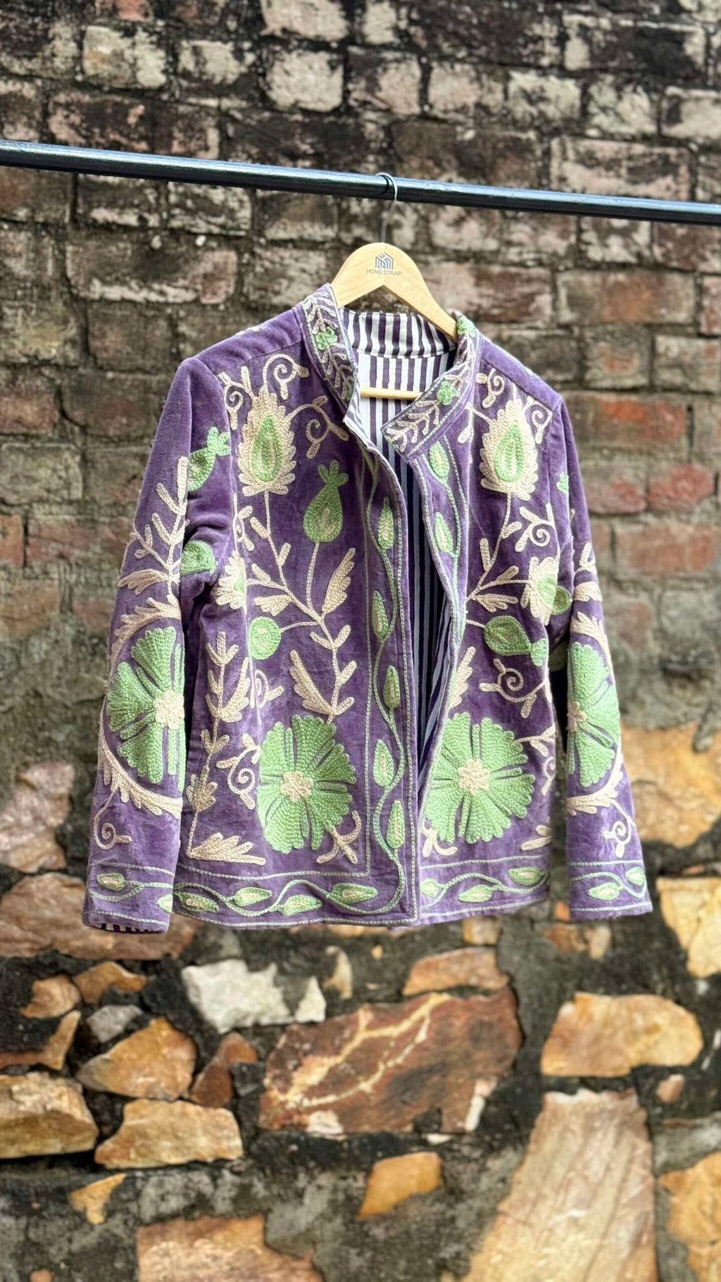 Womens Purple Velvet Embroidered Jacket with Floral Design