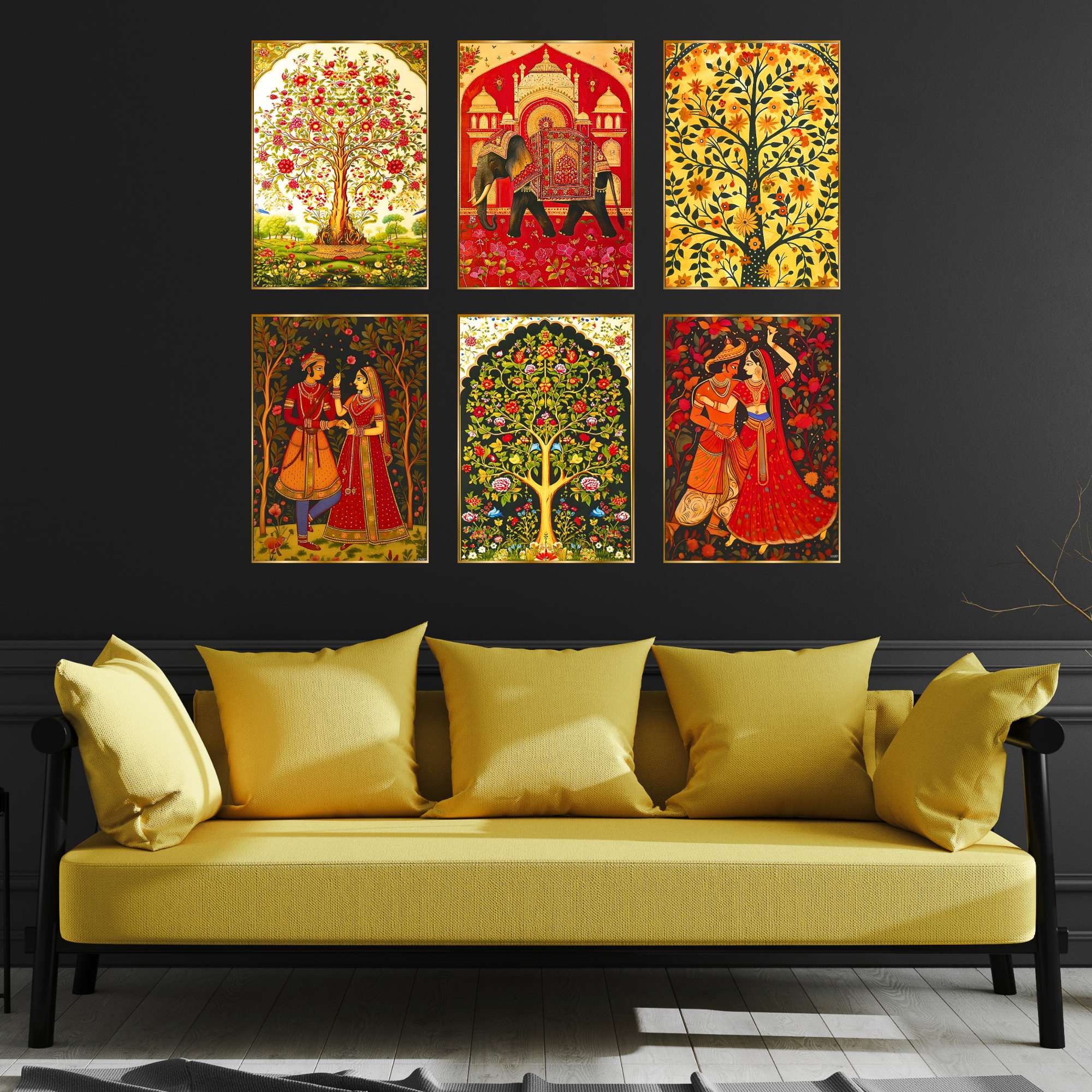 Set of Six Wall Paintings for Wall Dacoration Golden Framed Wall Paintings for Living Room & Bedroom Wall Art for Home Decoration & Office Wall Décor (17x13 inch CH-GD6-10)