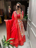 Women's Tussar Silk Patola Print Lehenga Choli Dupatta Set