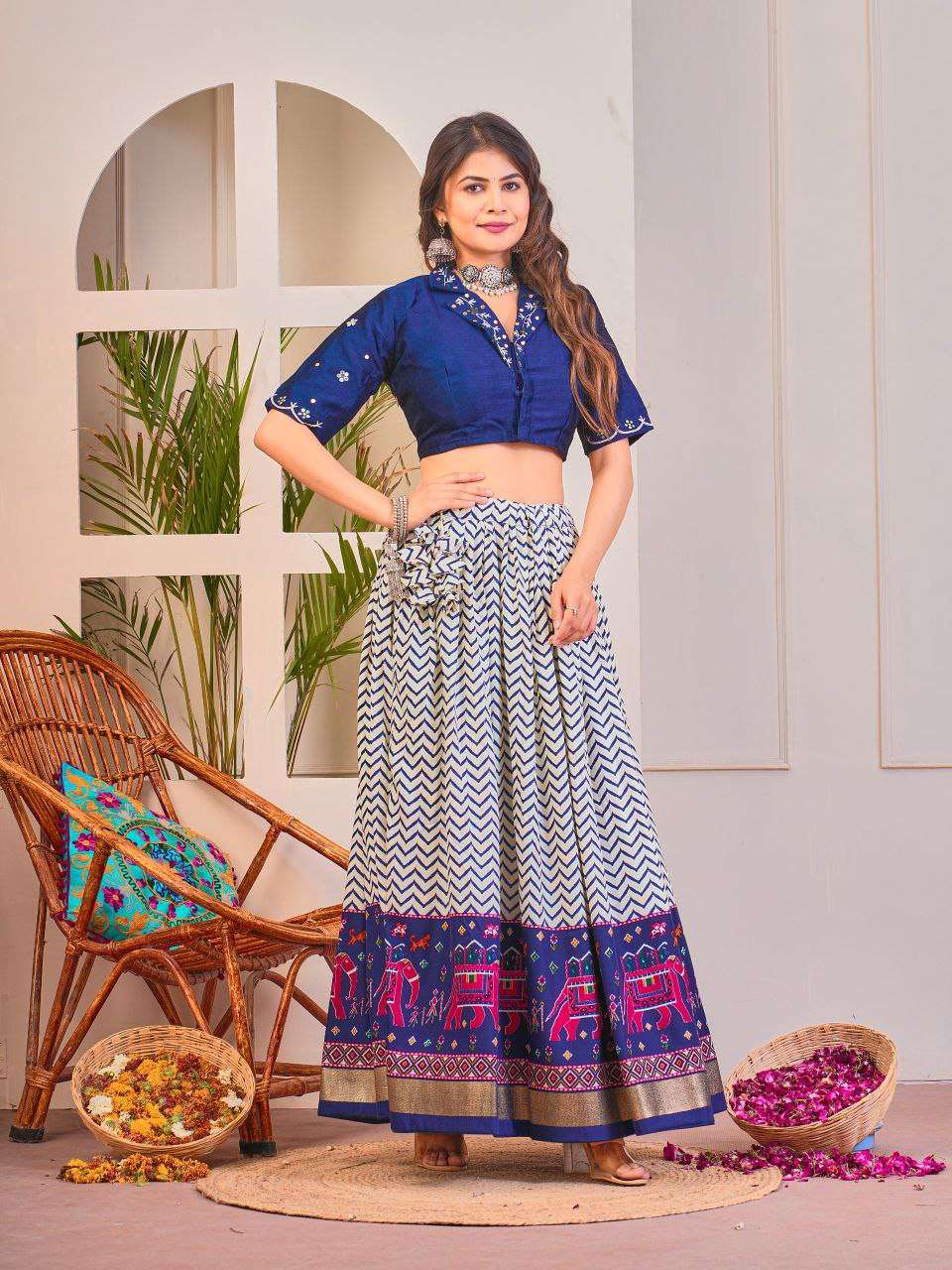 Women's Tussar Silk Patola Print Lehenga Choli Set with Foil Work